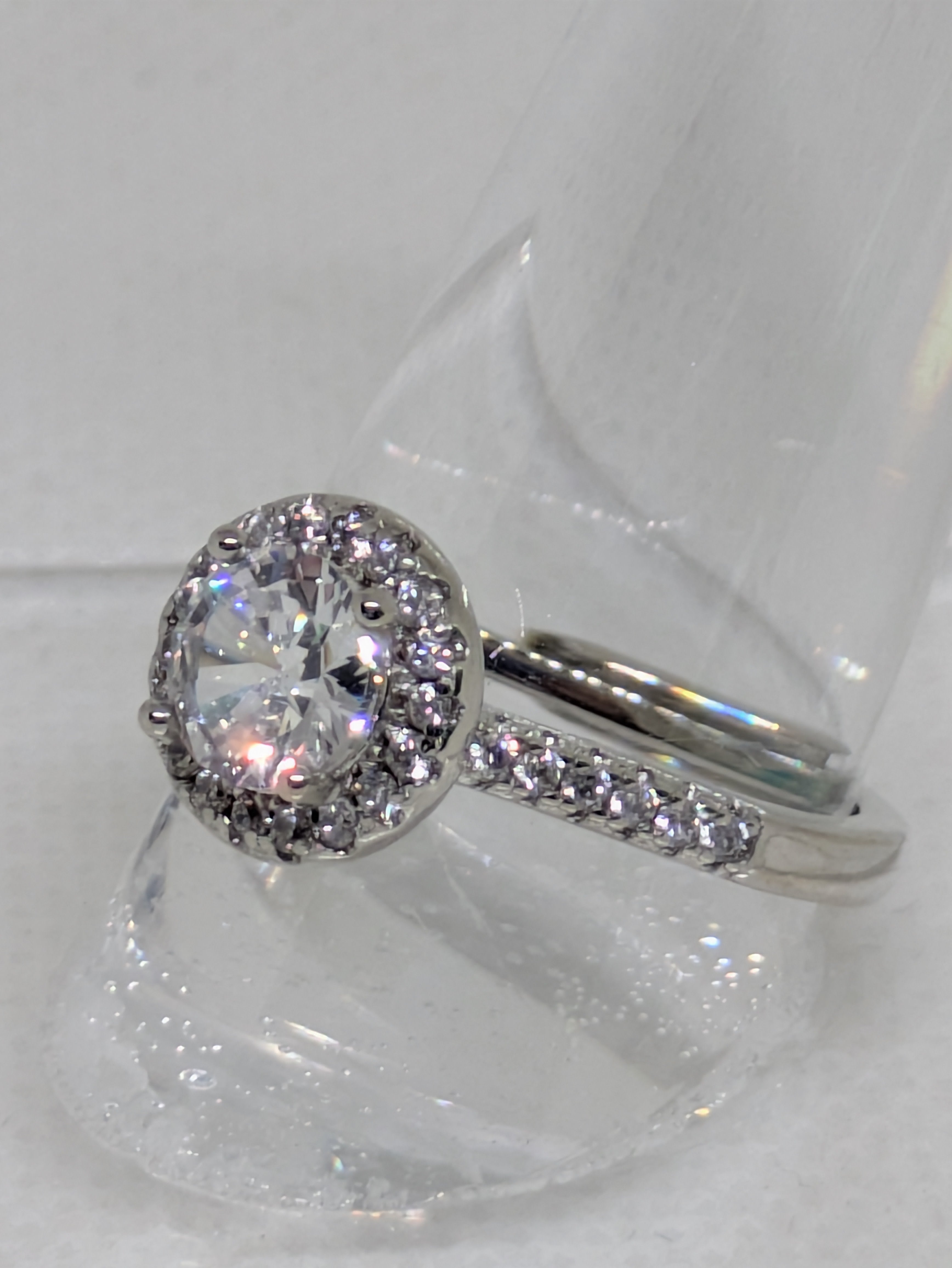 Elegant 2ct Moissanite Solitaire Adjustable Ring with Halo – 925 Sterling Silver