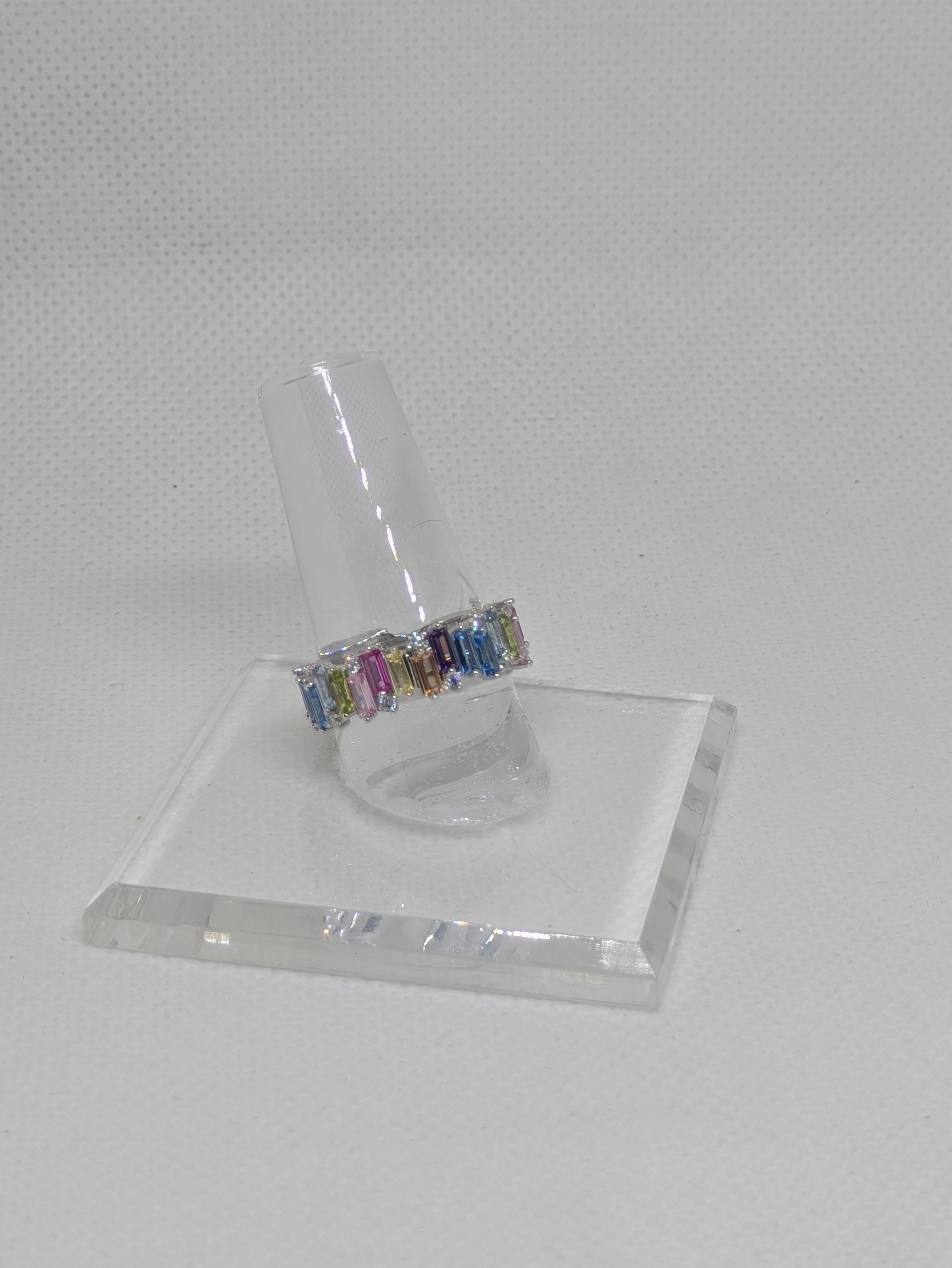 Pastel Rainbow Eternity Band | 3.30ct CZ Baguettes | 18kt White Gold Plated 925 Sterling Silver