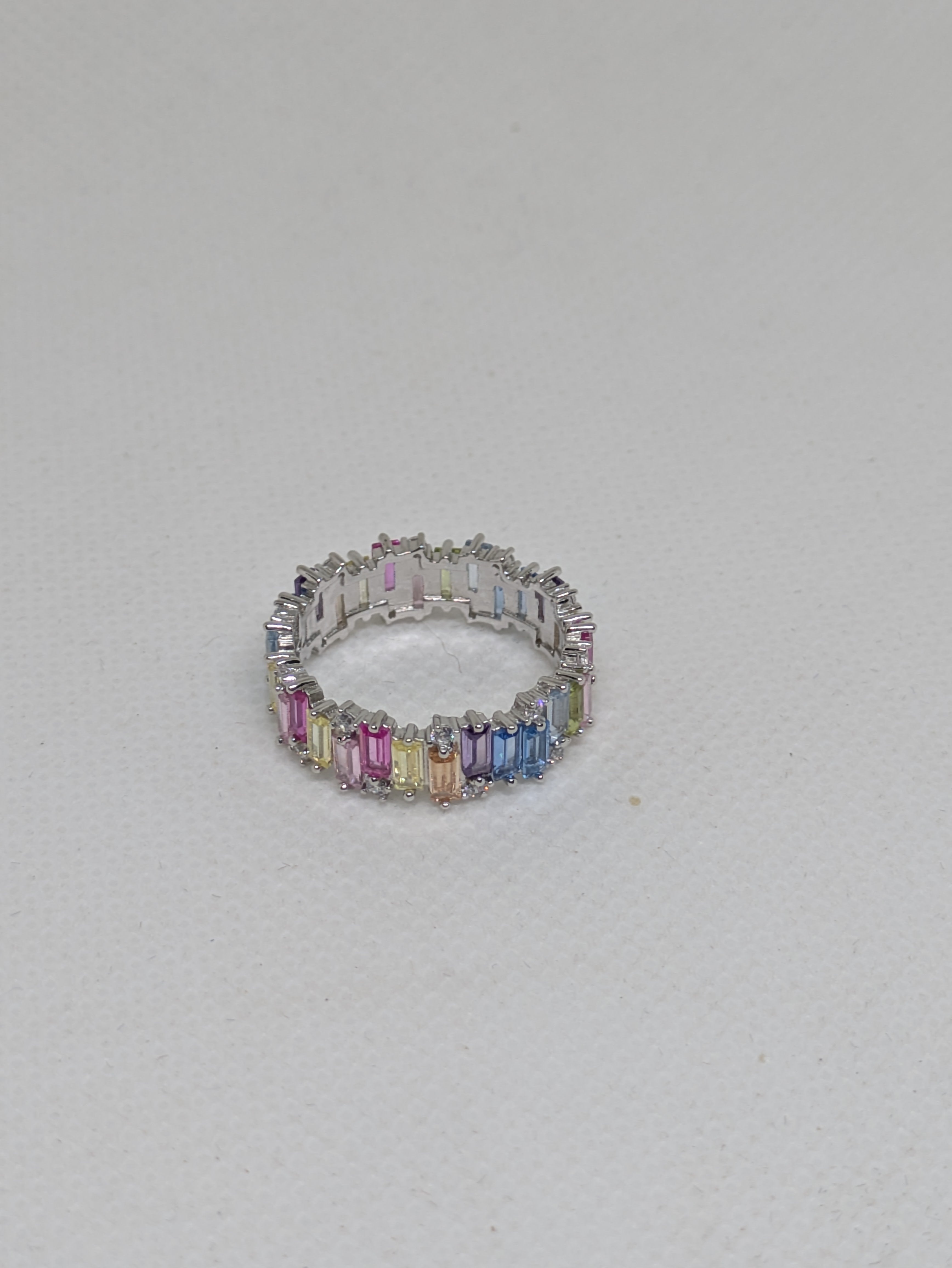 Pastel Rainbow Eternity Band | 3.30ct CZ Baguettes | 18kt White Gold Plated 925 Sterling Silver