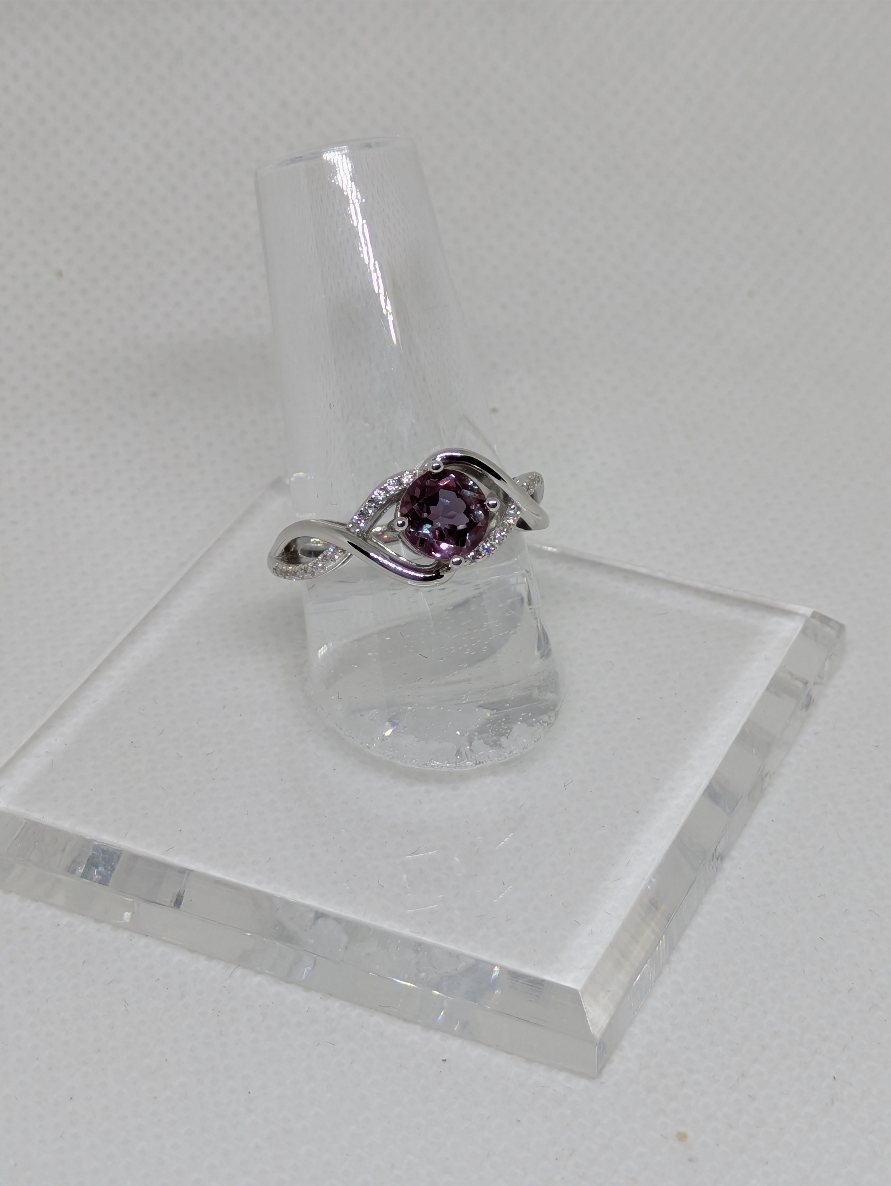 1ct Lab Grown Alexandrite Crossover Ring | Color-Changing Gemstone | Rhodium-Plated 925 Sterling Silver