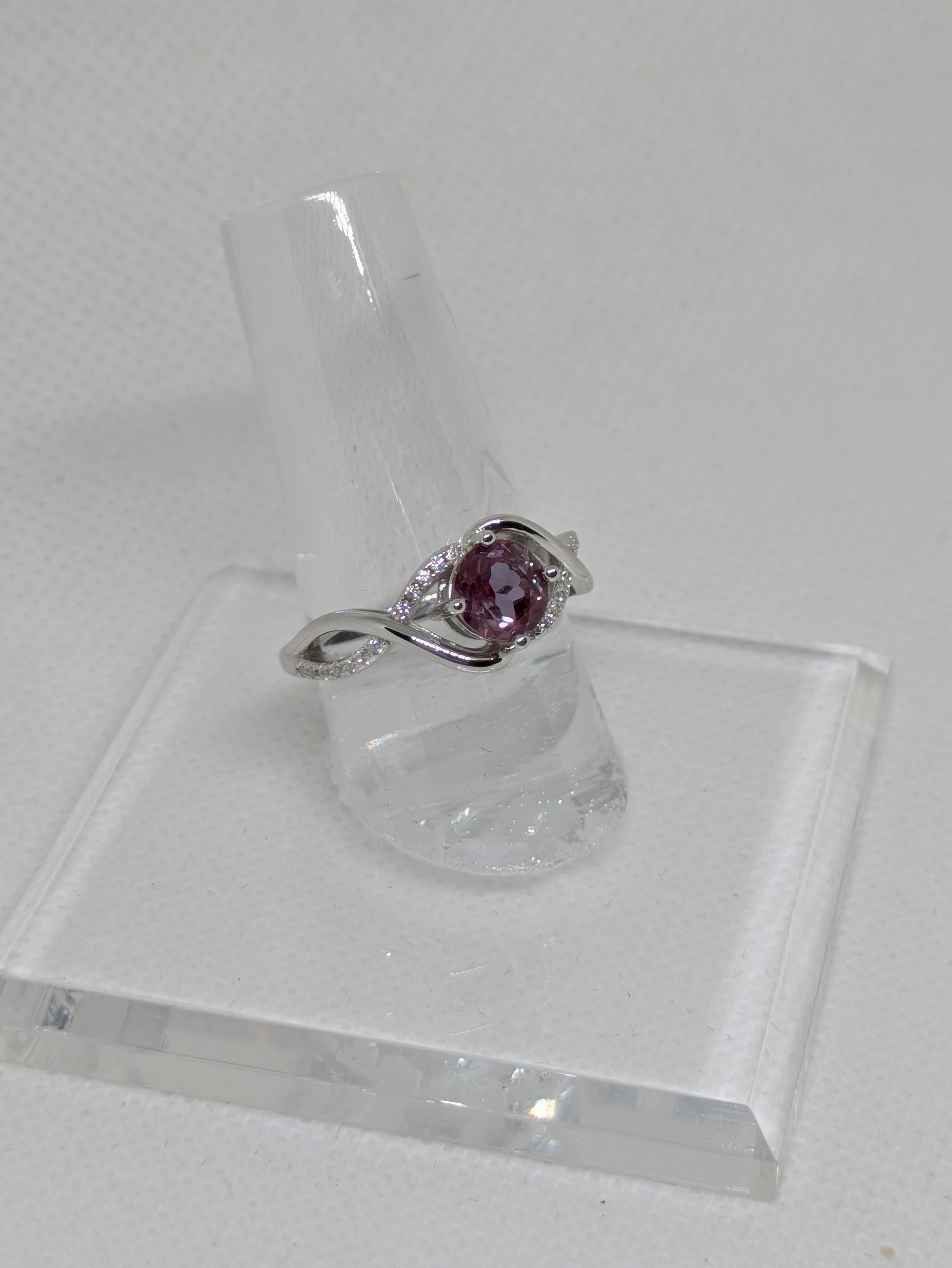 1ct Lab Grown Alexandrite Crossover Ring | Color-Changing Gemstone | Rhodium-Plated 925 Sterling Silver