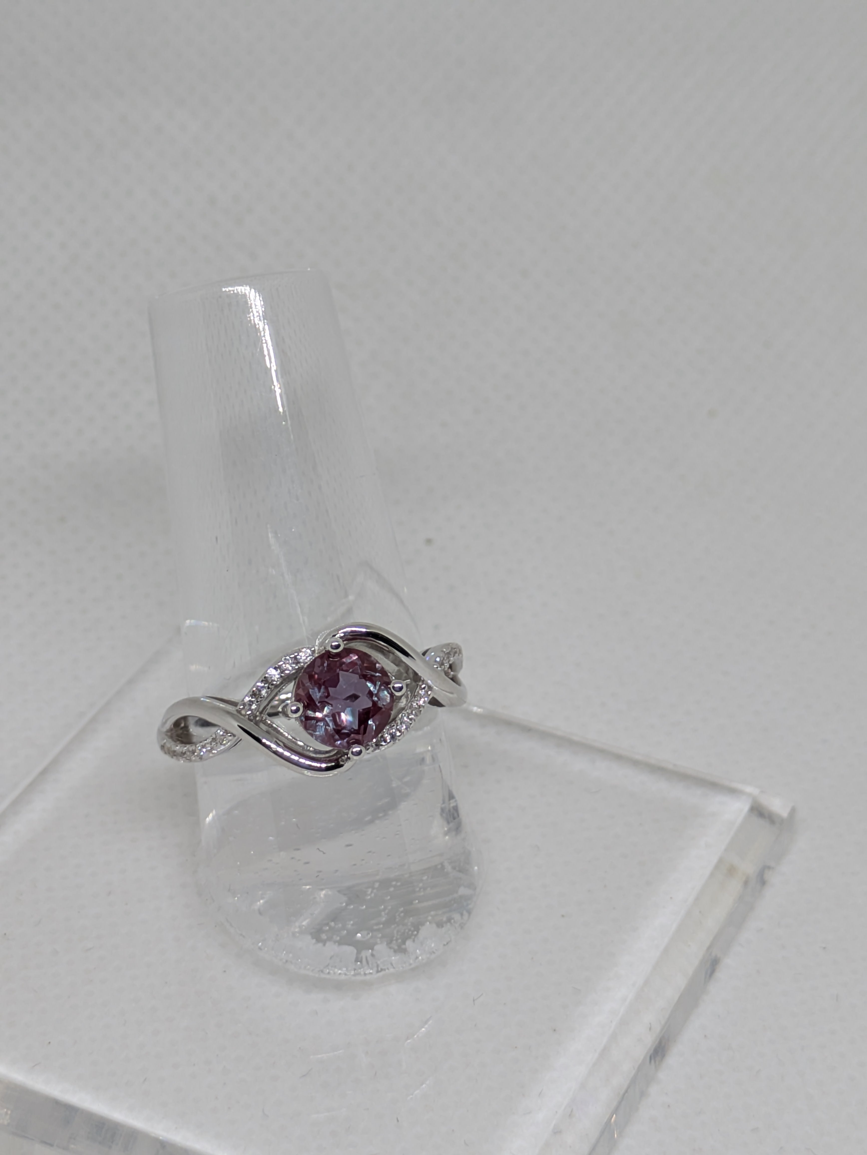 1ct Lab Grown Alexandrite Crossover Ring | Color-Changing Gemstone | Rhodium-Plated 925 Sterling Silver