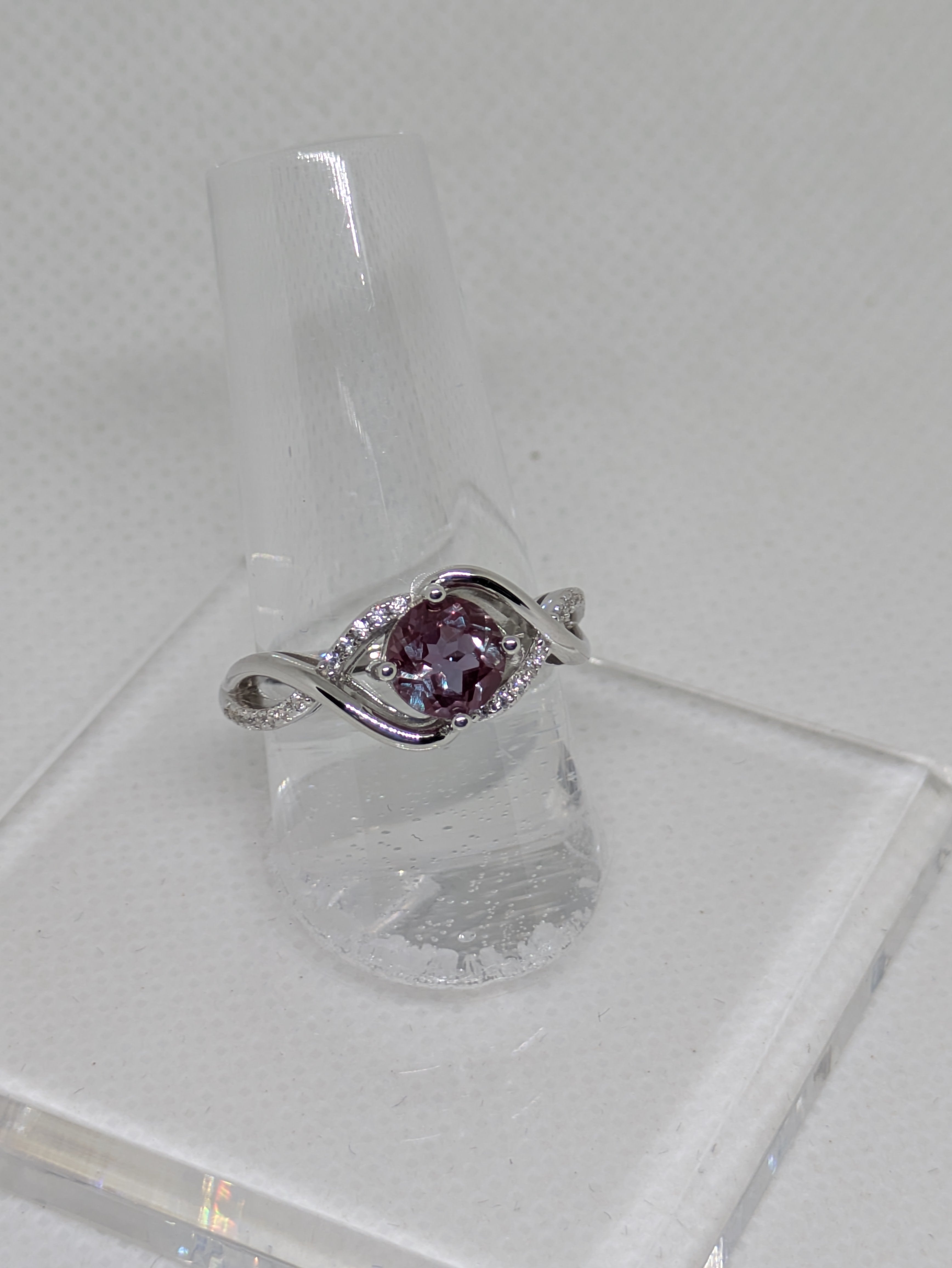 1ct Lab Grown Alexandrite Crossover Ring | Color-Changing Gemstone | Rhodium-Plated 925 Sterling Silver