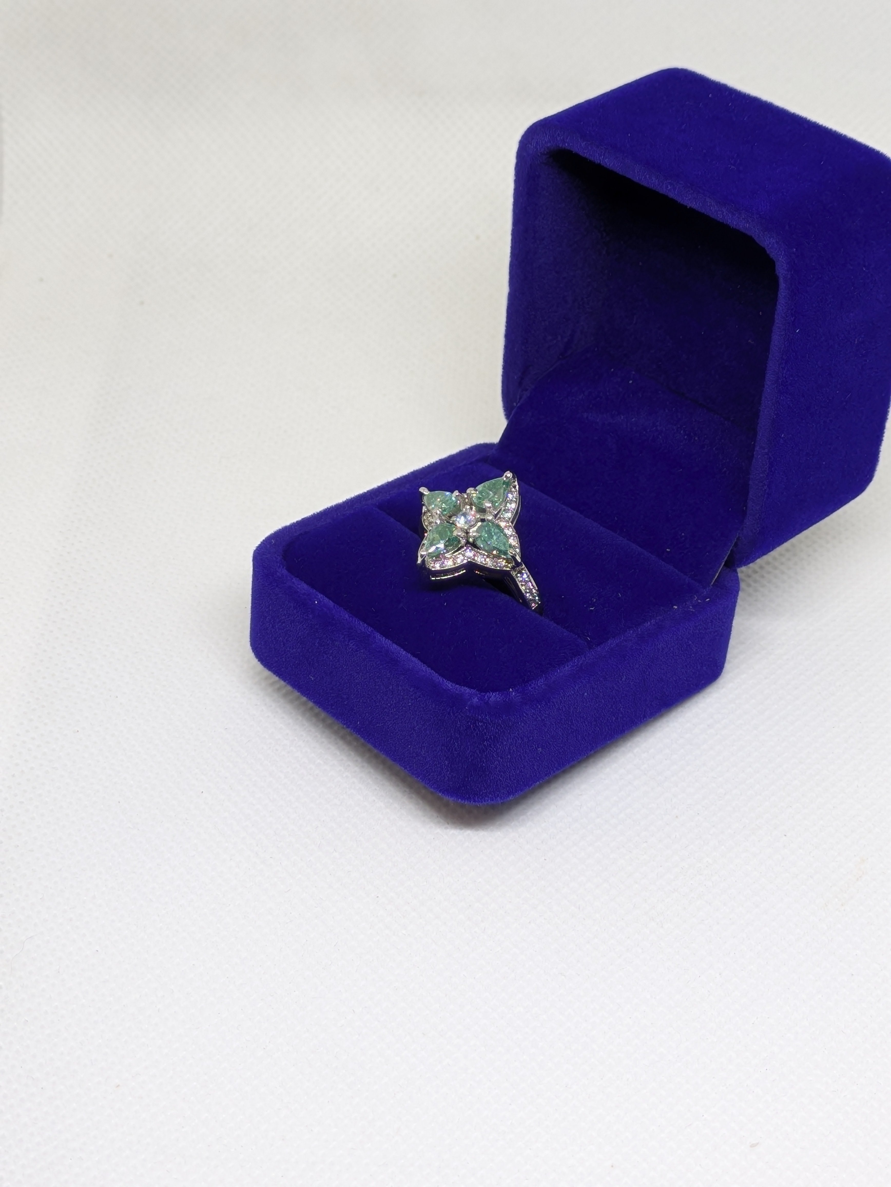 3.60ctw Wintergreen Moissanite Flower Petal Cocktail Ring | VVS1 Pear Cut Sterling Silver Size 7.5
