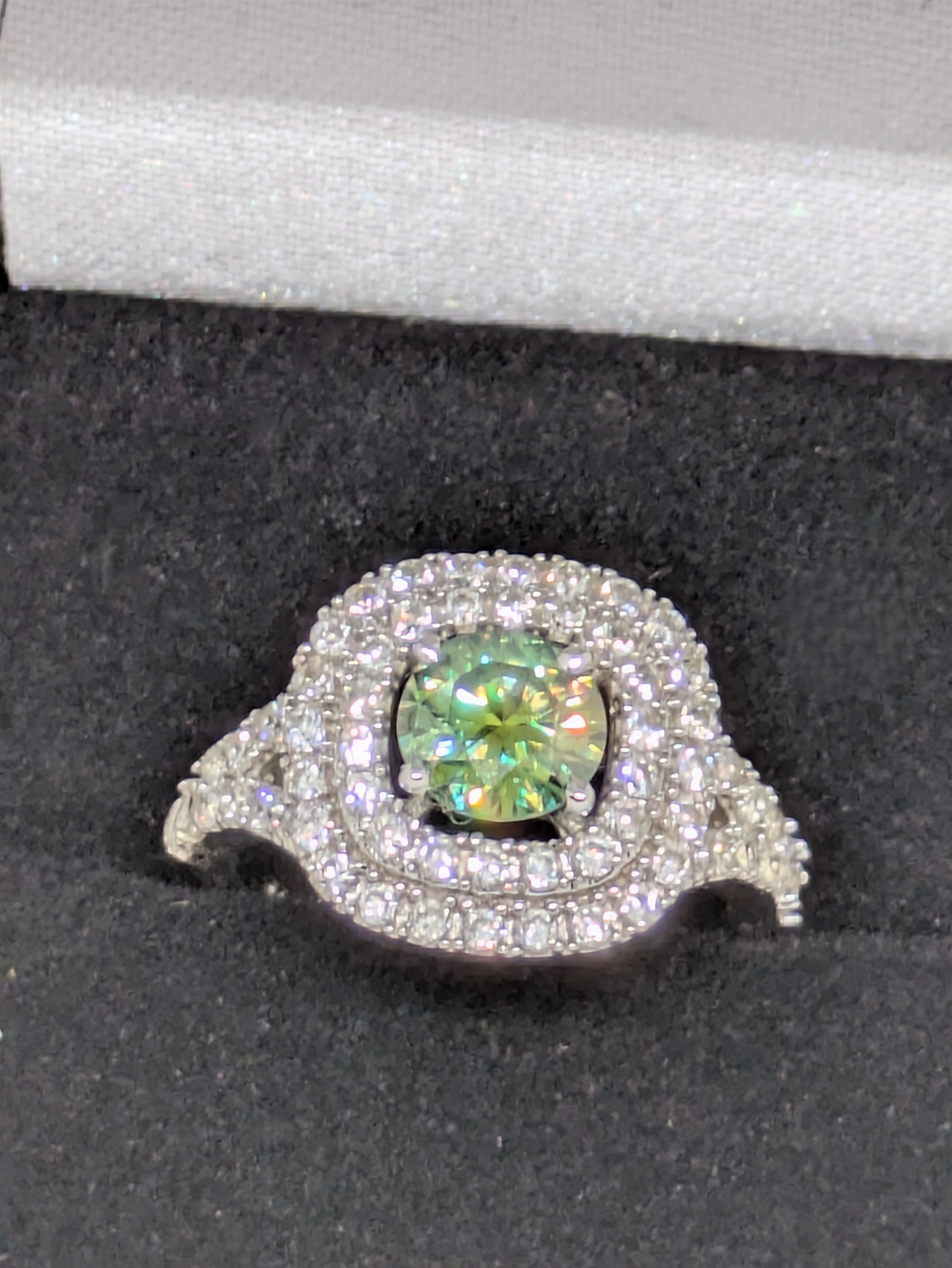 1.40ct Sea Green Moissanite Square Cocktail Ring with CZ Halo | Vintage Glow 3.01ctw Sterling Silver Size 7