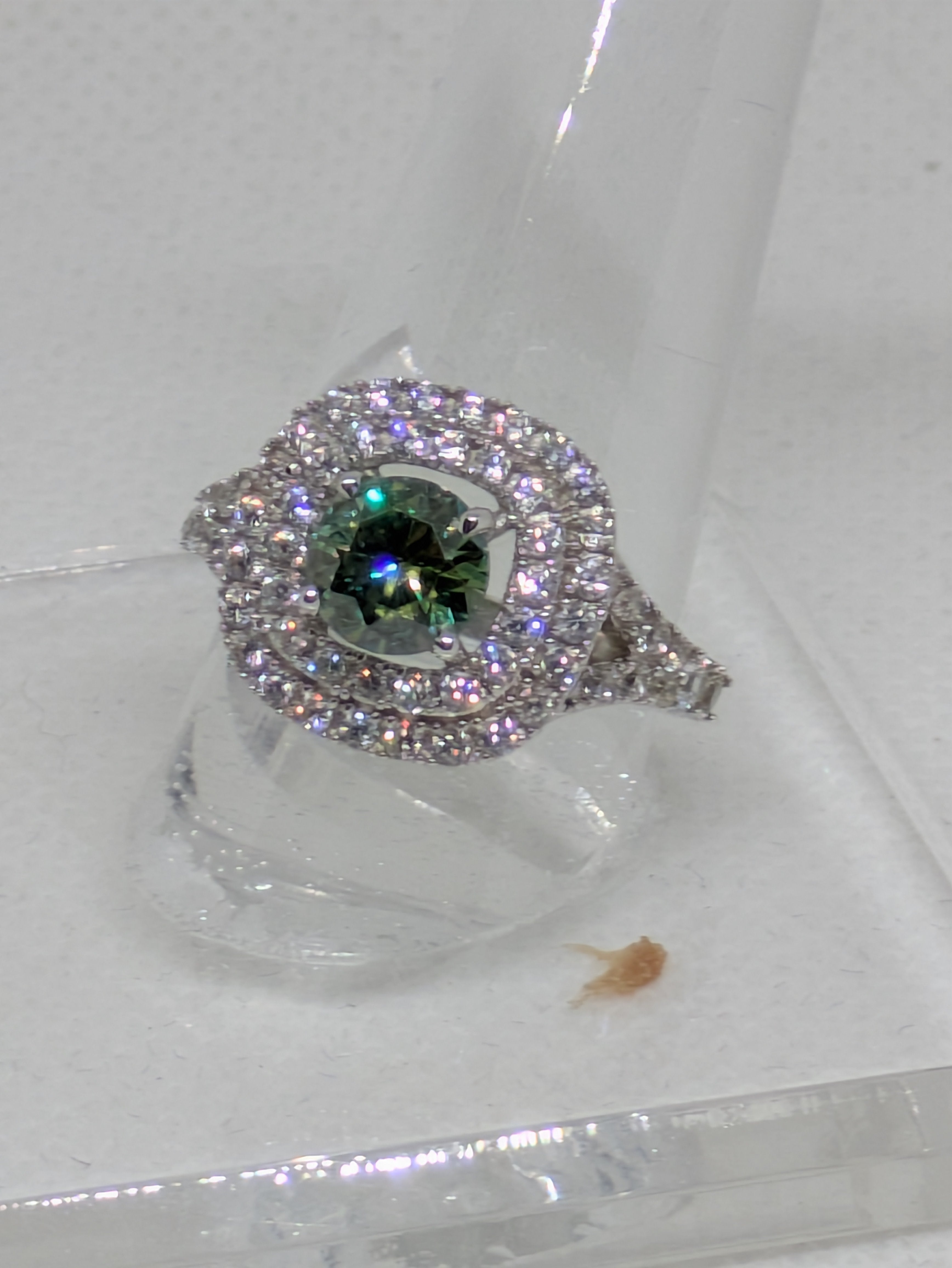 1.40ct Sea Green Moissanite Square Cocktail Ring with CZ Halo | Vintage Glow 3.01ctw Sterling Silver Size 7