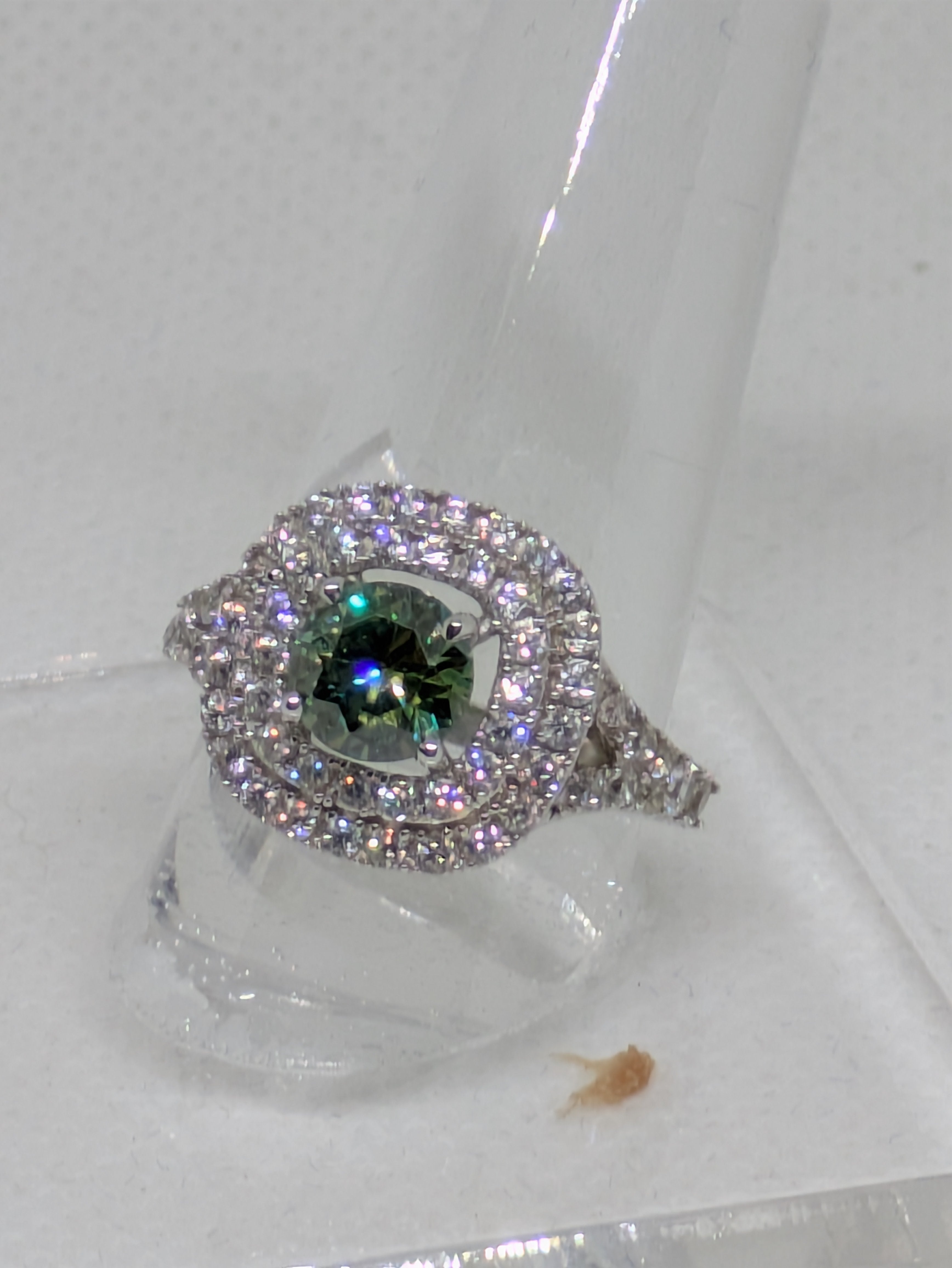 1.40ct Sea Green Moissanite Square Cocktail Ring with CZ Halo | Vintage Glow 3.01ctw Sterling Silver Size 7