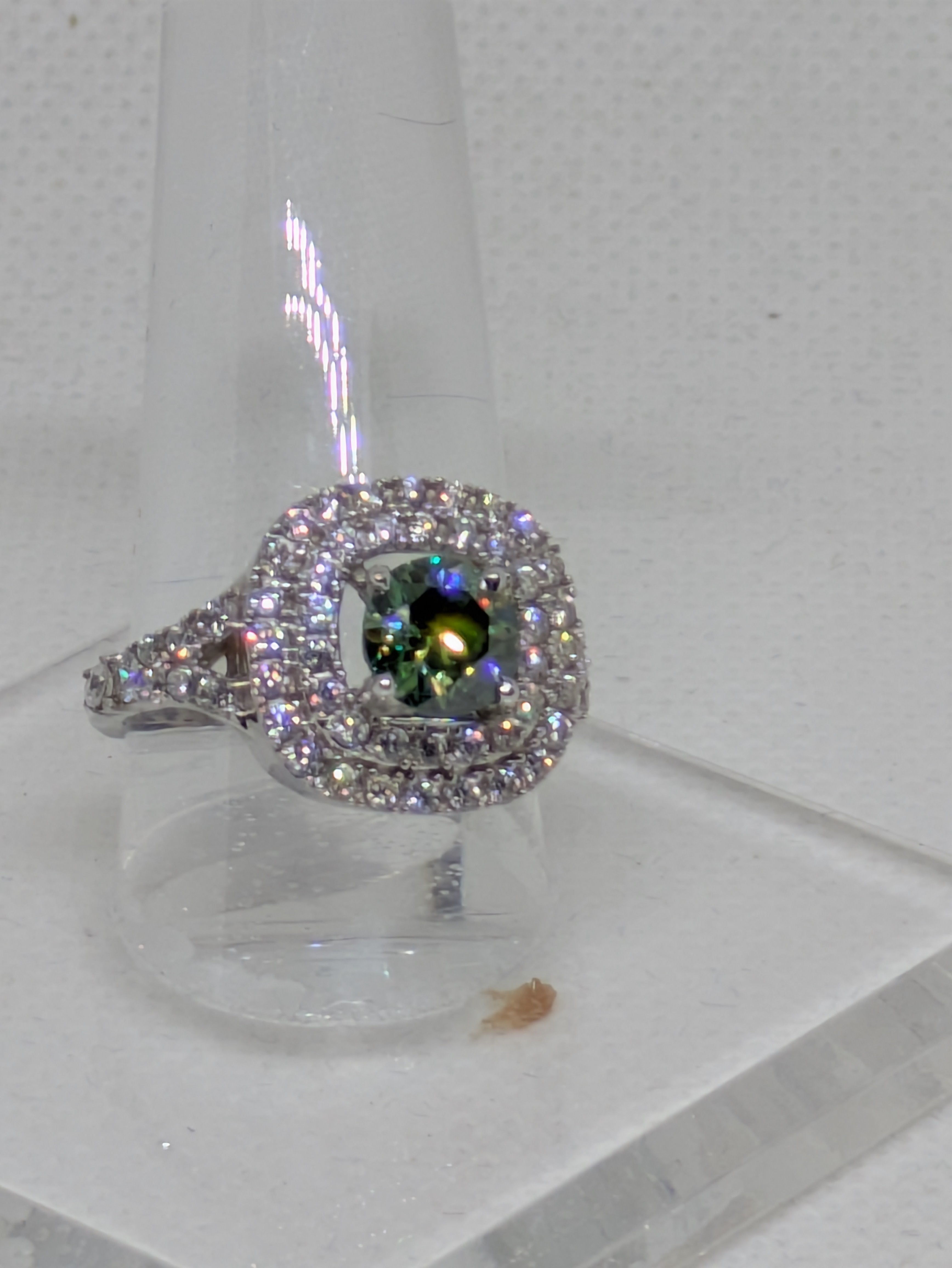 1.40ct Sea Green Moissanite Square Cocktail Ring with CZ Halo | Vintage Glow 3.01ctw Sterling Silver Size 7