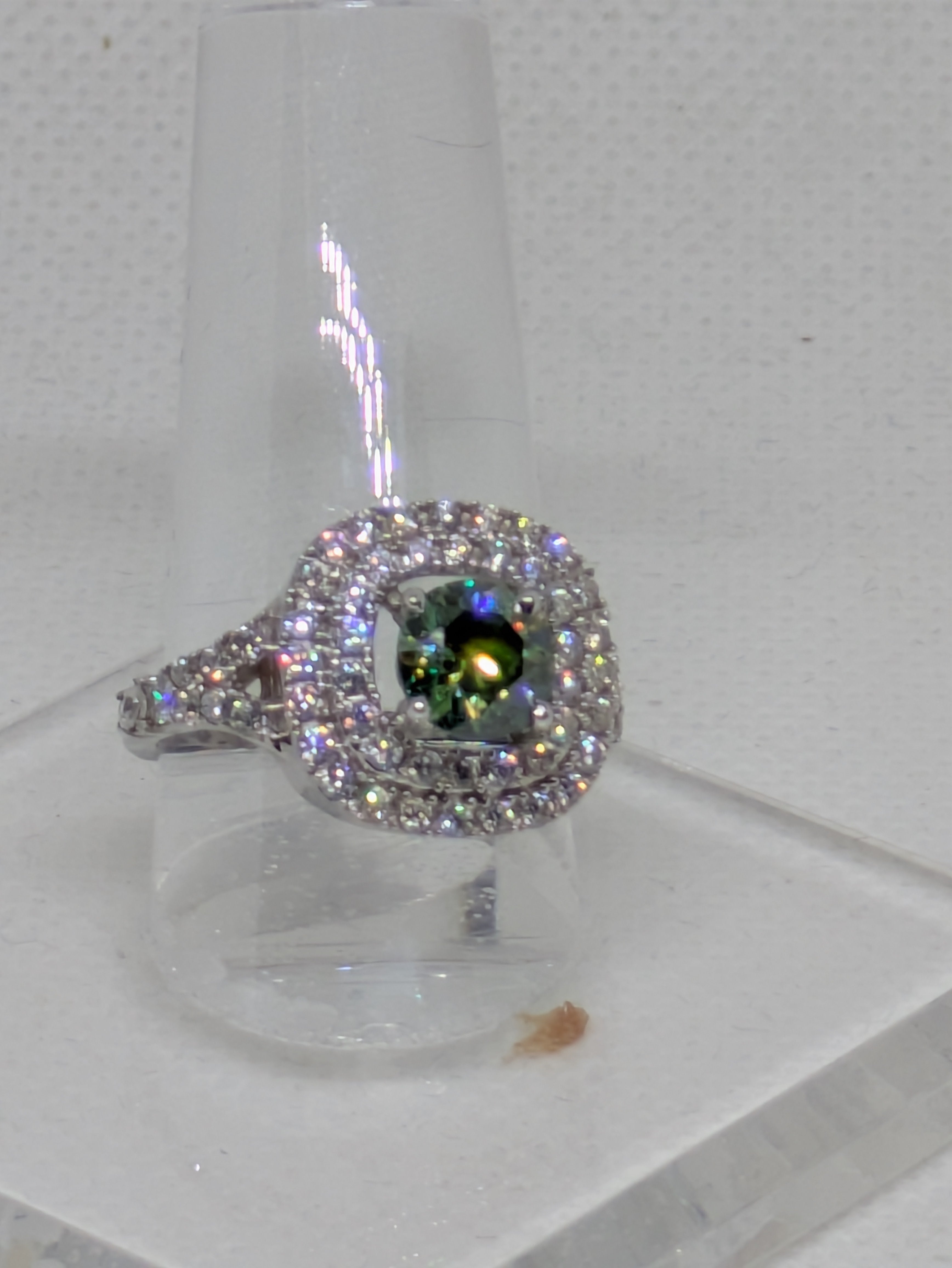 1.40ct Sea Green Moissanite Square Cocktail Ring with CZ Halo | Vintage Glow 3.01ctw Sterling Silver Size 7