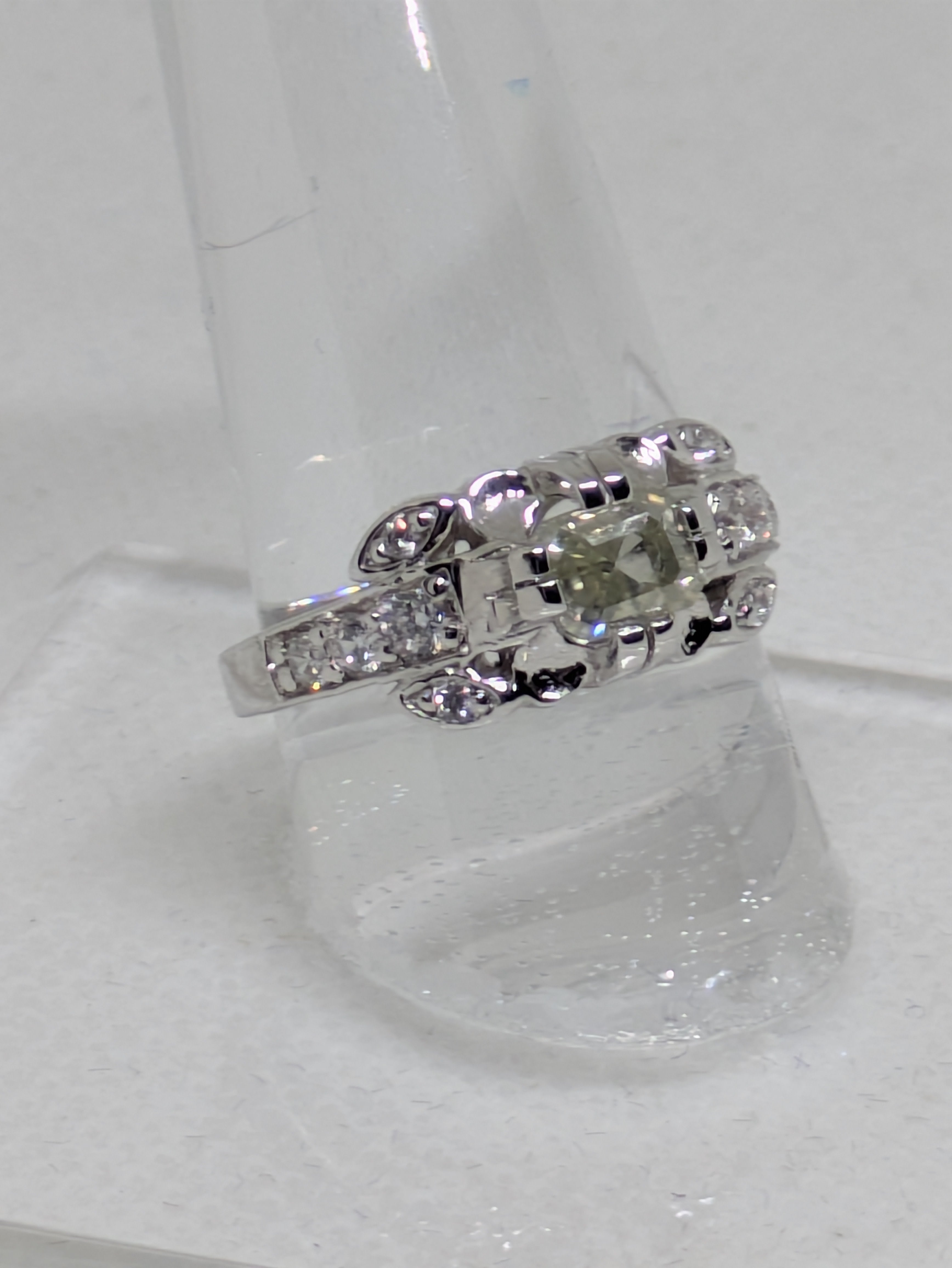 Antique White Moissanite Emerald Cut Ring | 1.5ct VVS1 | Sterling Silver