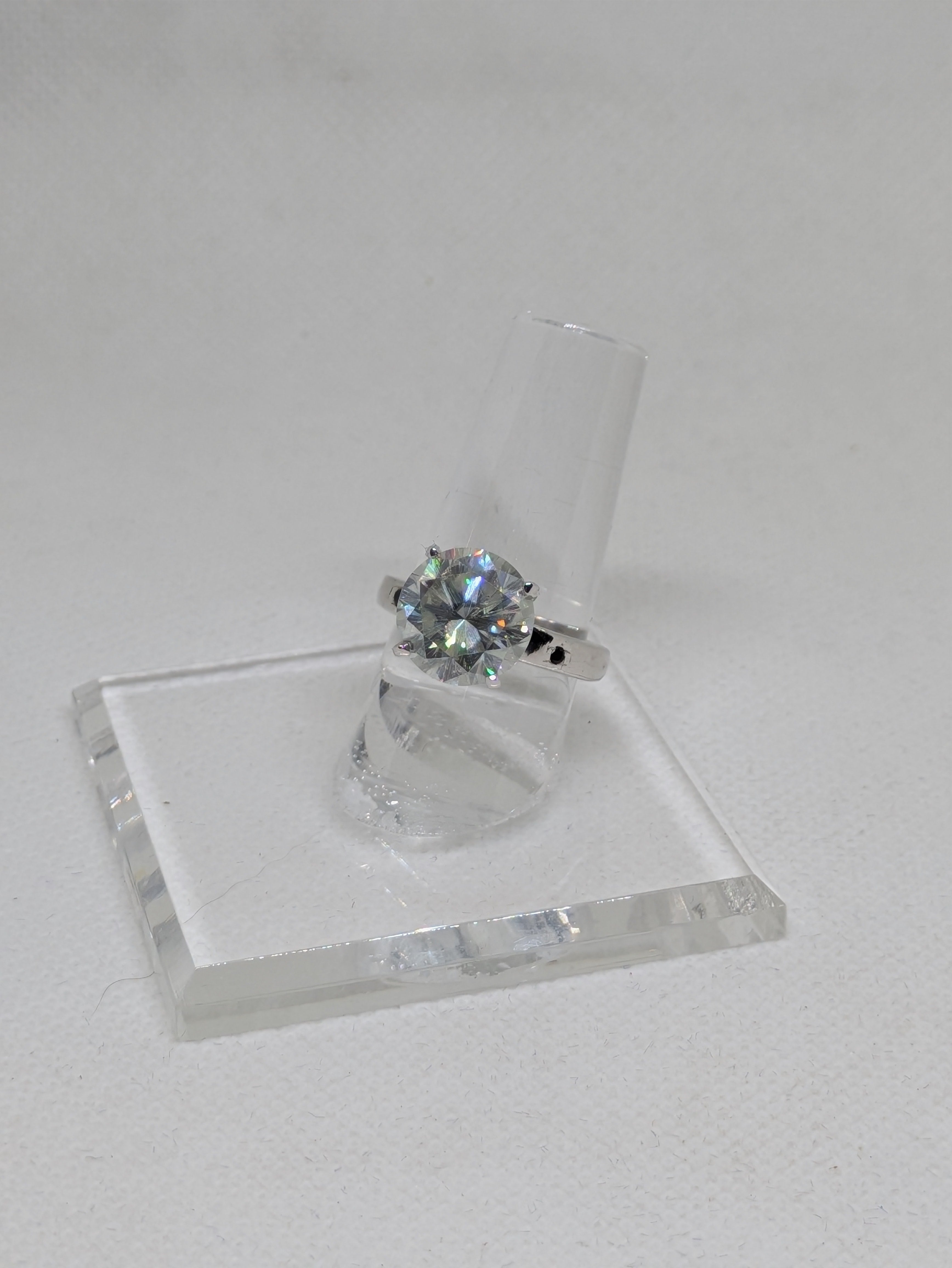 5.20ct Colorless Moissanite Solitaire Engagement Ring | Vintage Glow VVS1 5.24ctw Sterling Silver Size 6.75