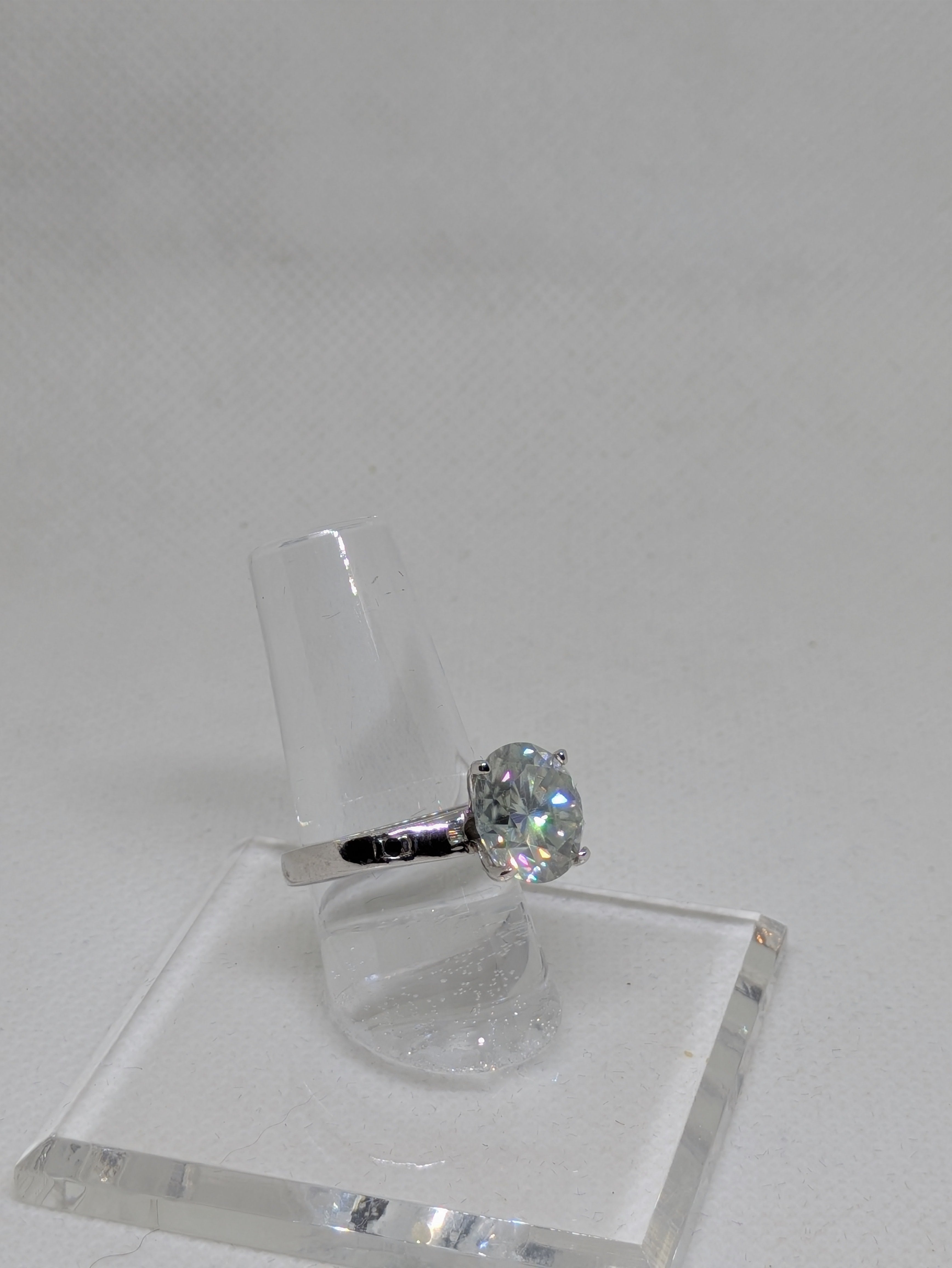 5.20ct Colorless Moissanite Solitaire Engagement Ring | Vintage Glow VVS1 5.24ctw Sterling Silver Size 6.75