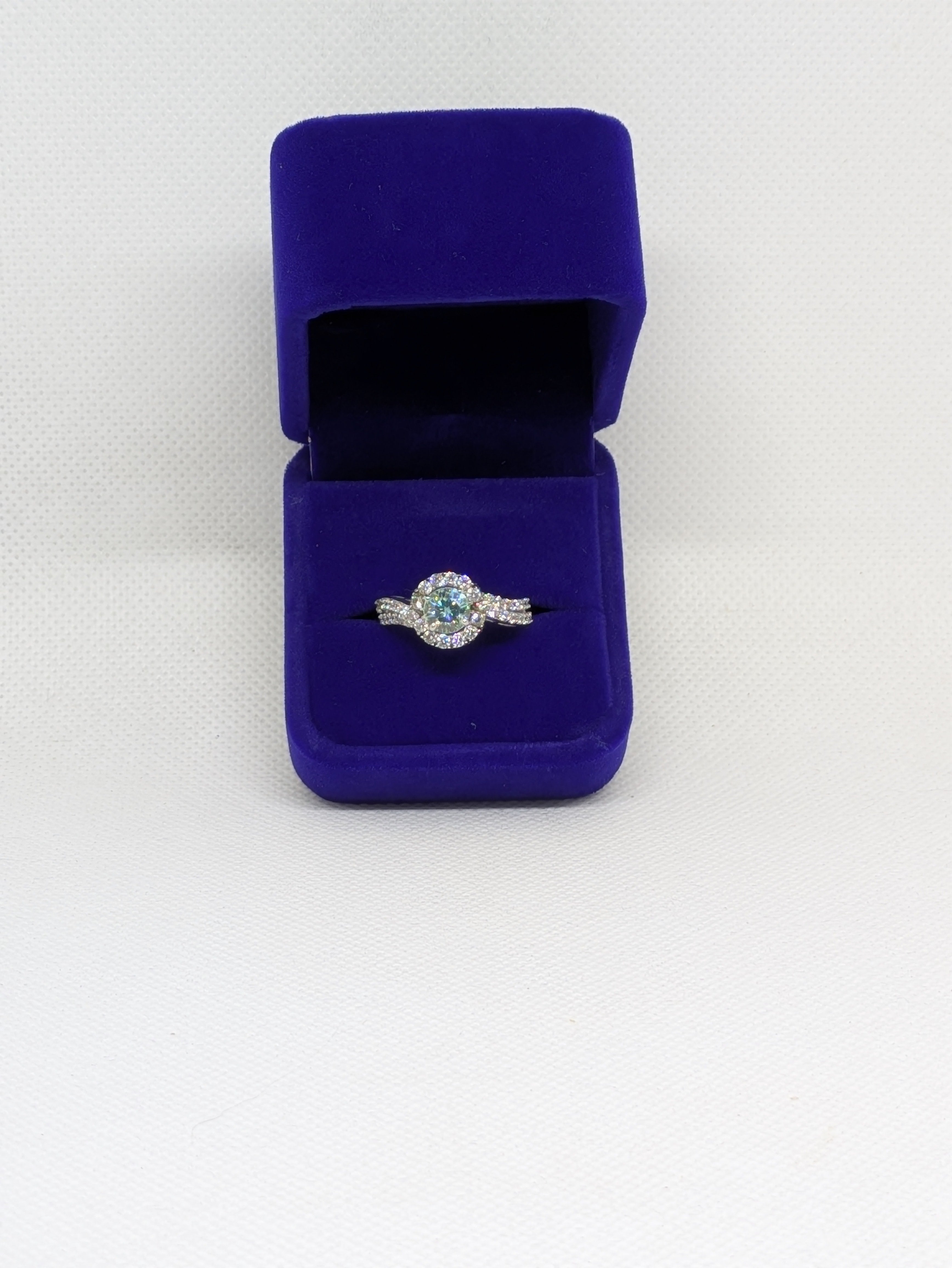 1.20ct Blue Green Moissanite Cocktail Ring with CZ Halo | Vintage Glow Sterling Silver Size 7