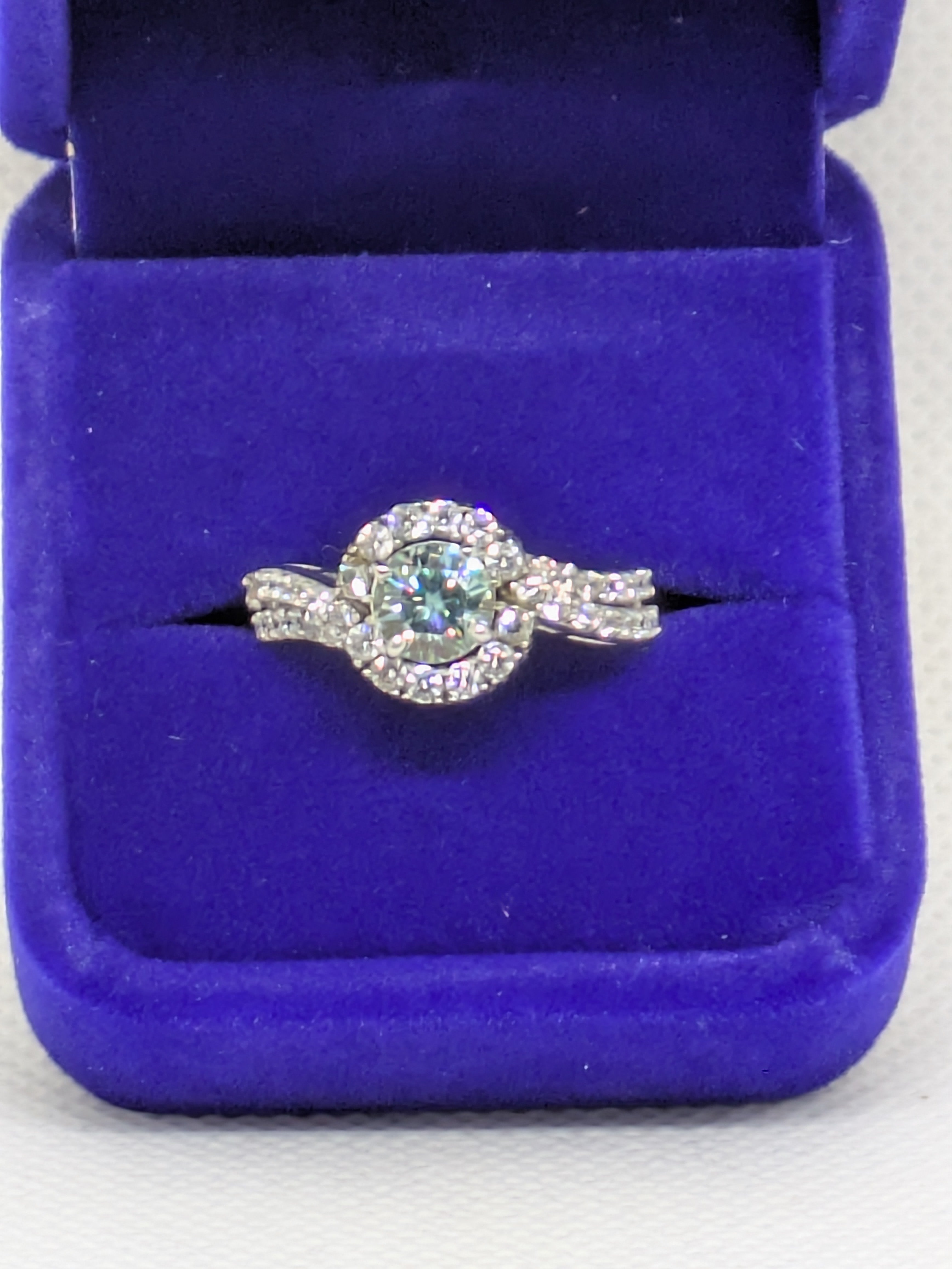 1.20ct Blue Green Moissanite Cocktail Ring with CZ Halo | Vintage Glow Sterling Silver Size 7
