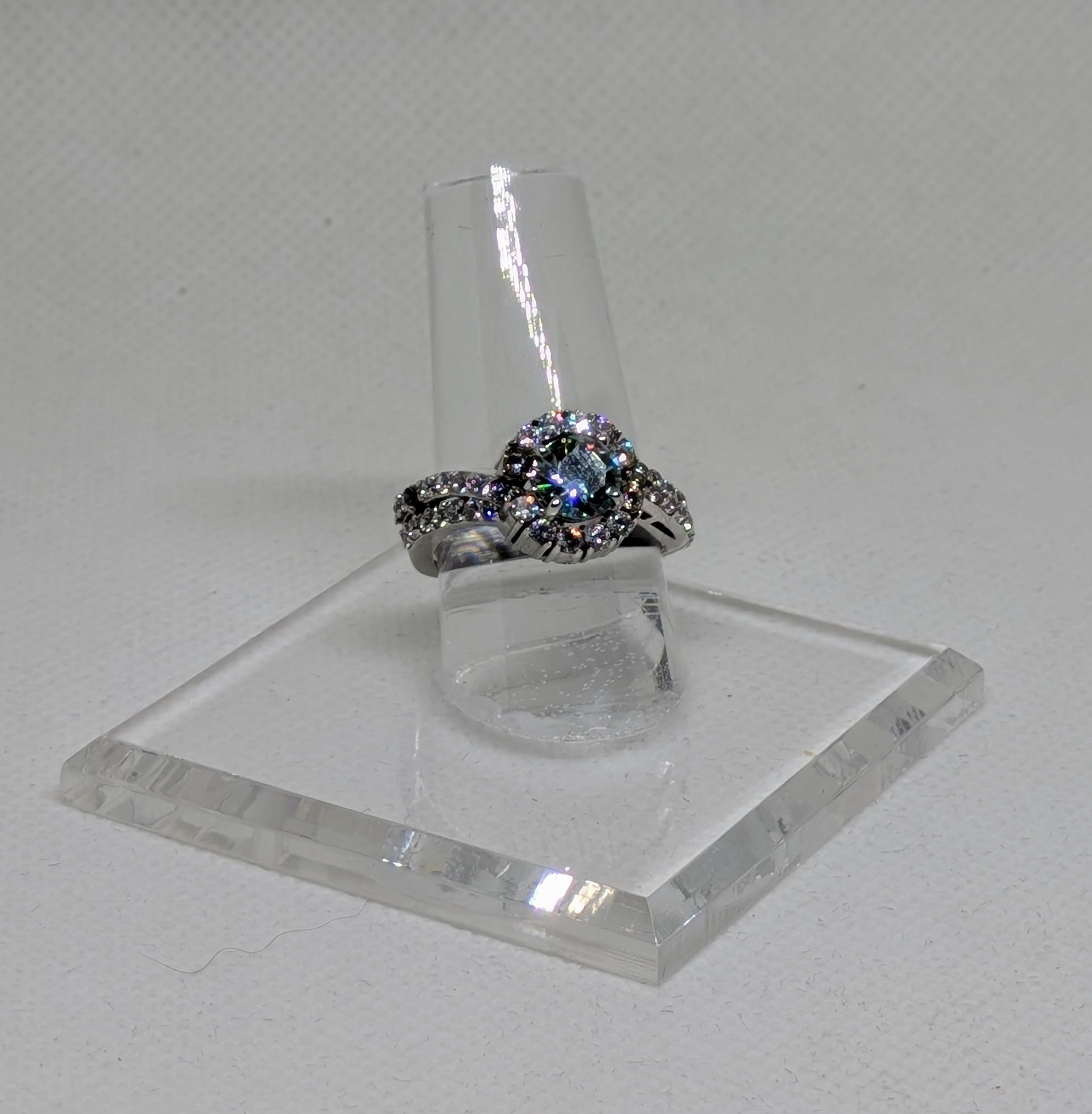 1.20ct Blue Green Moissanite Cocktail Ring with CZ Halo | Vintage Glow Sterling Silver Size 7
