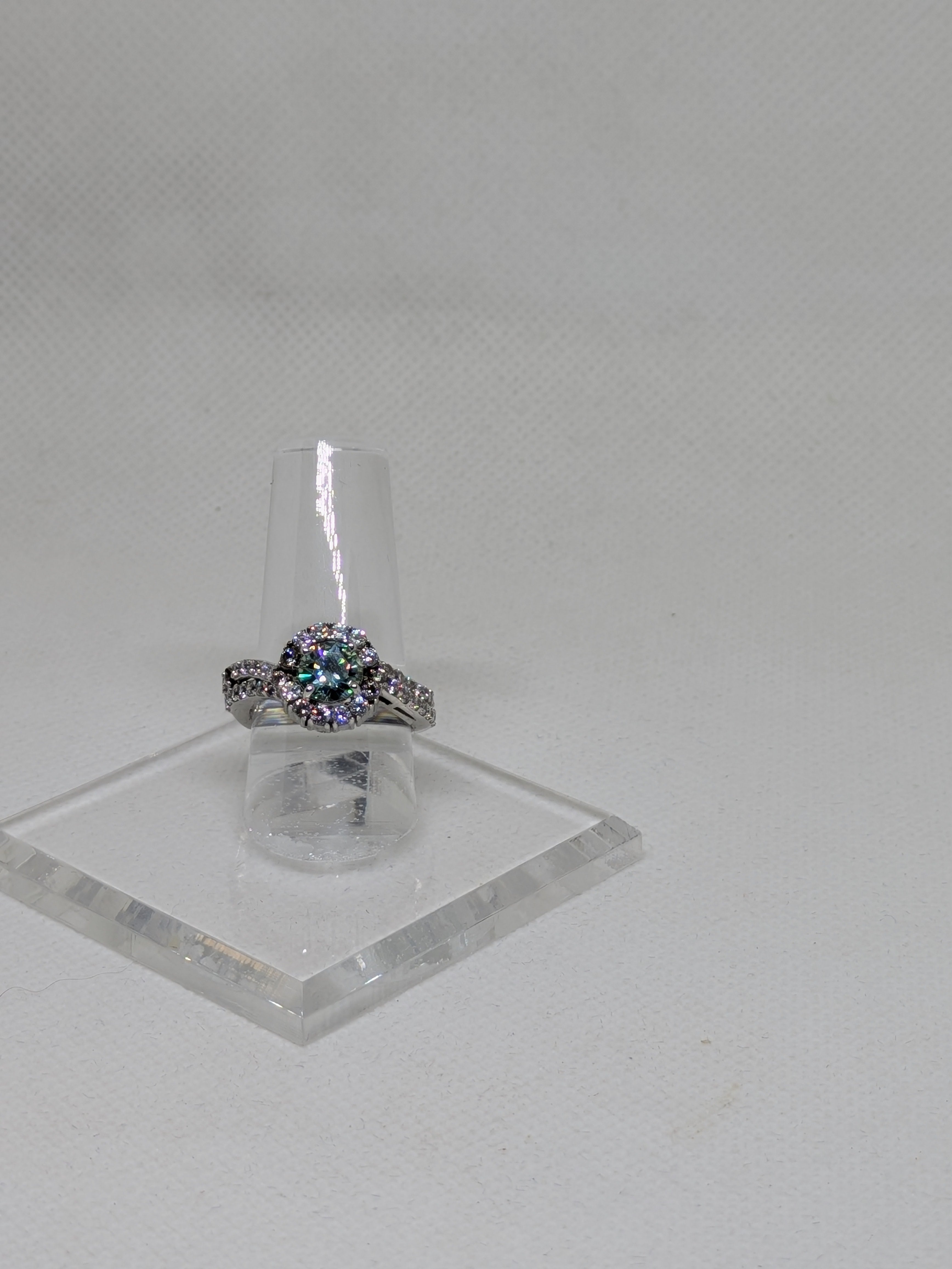 1.20ct Blue Green Moissanite Cocktail Ring with CZ Halo | Vintage Glow Sterling Silver Size 7
