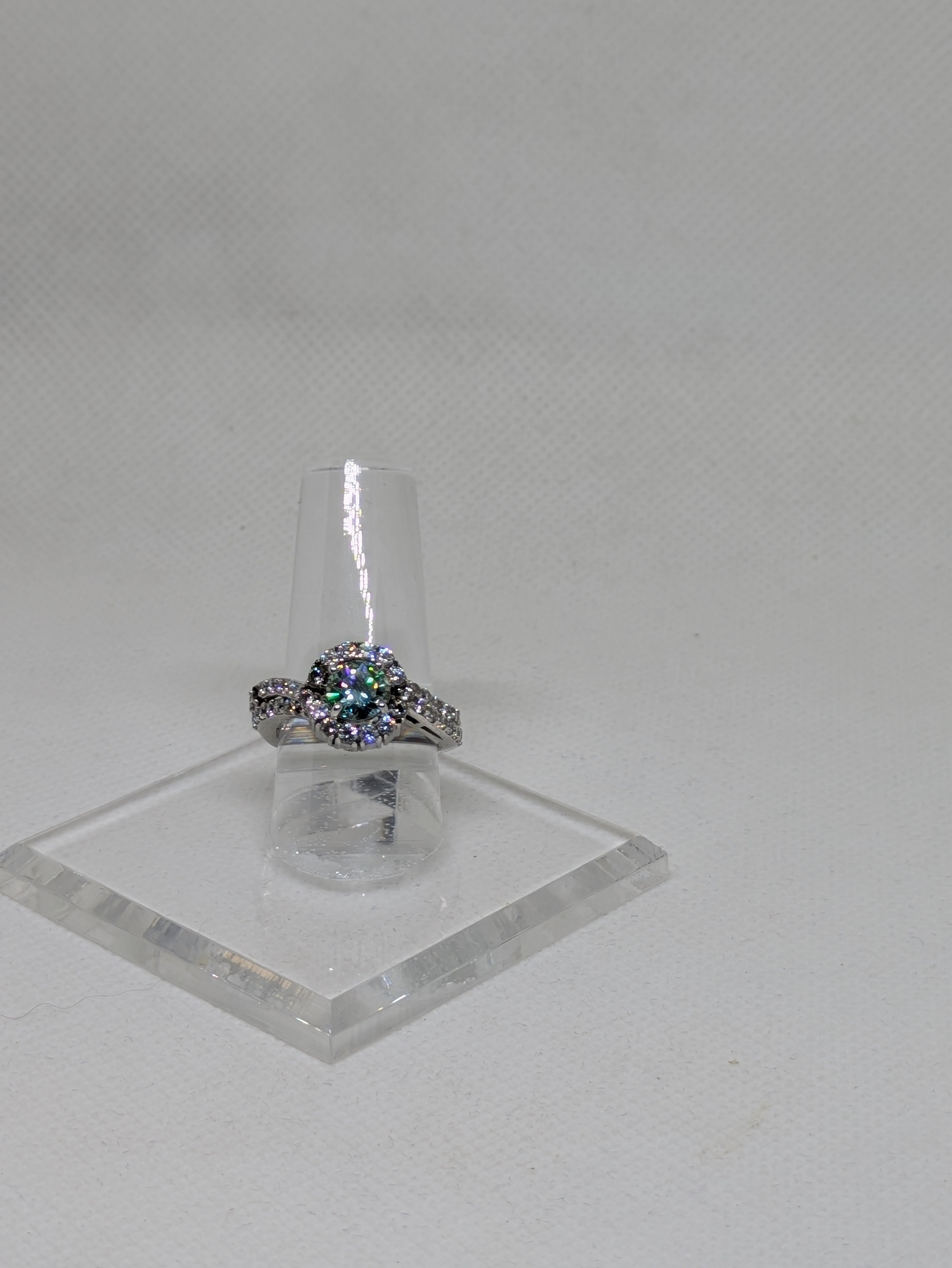 1.20ct Blue Green Moissanite Cocktail Ring with CZ Halo | Vintage Glow Sterling Silver Size 7