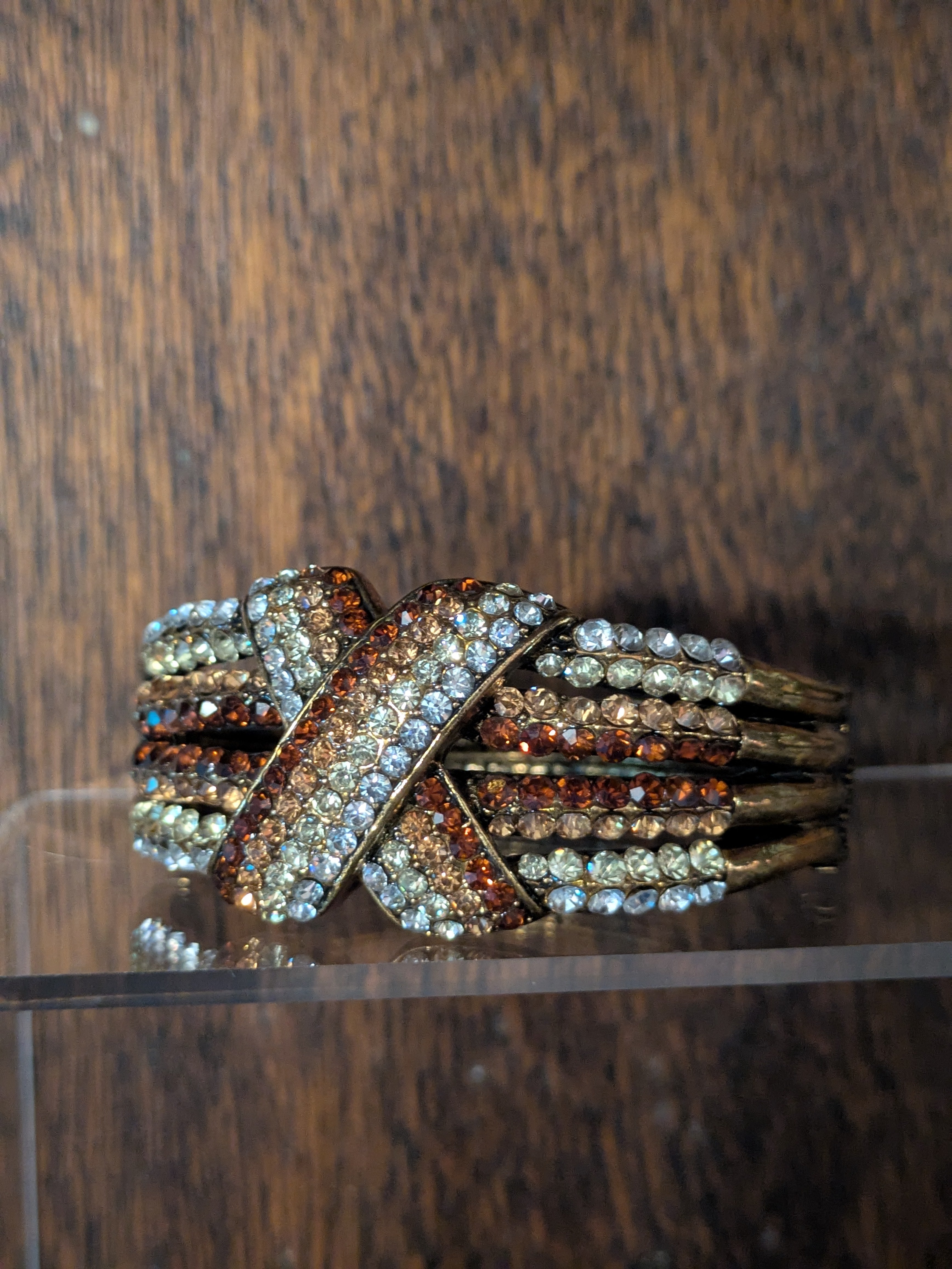 Topaz X Hinged Bracelet in Browns, Amber, Light Yellow and White