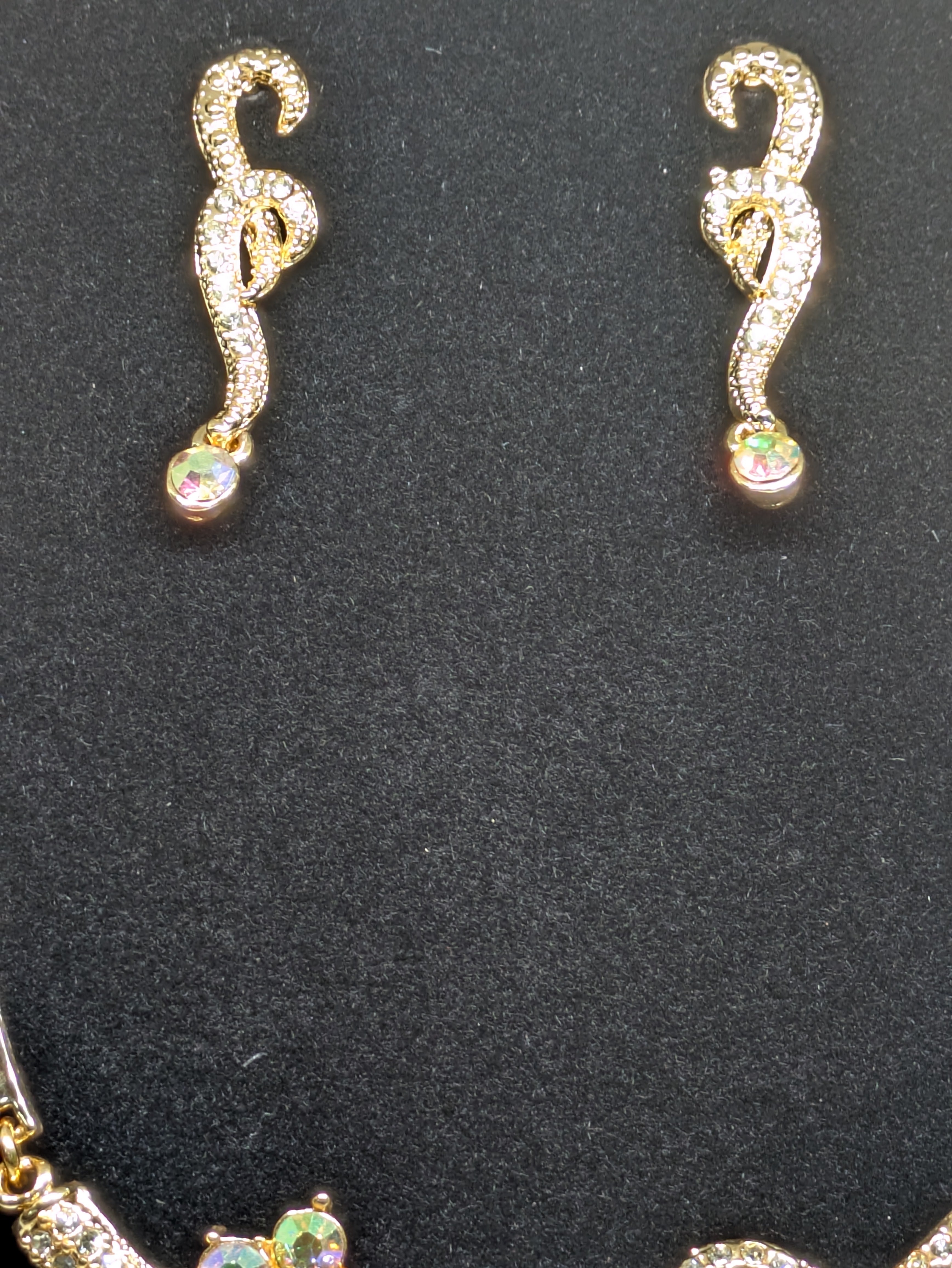 Gold tone Necklace and Pierced Earrings with faux gemstones