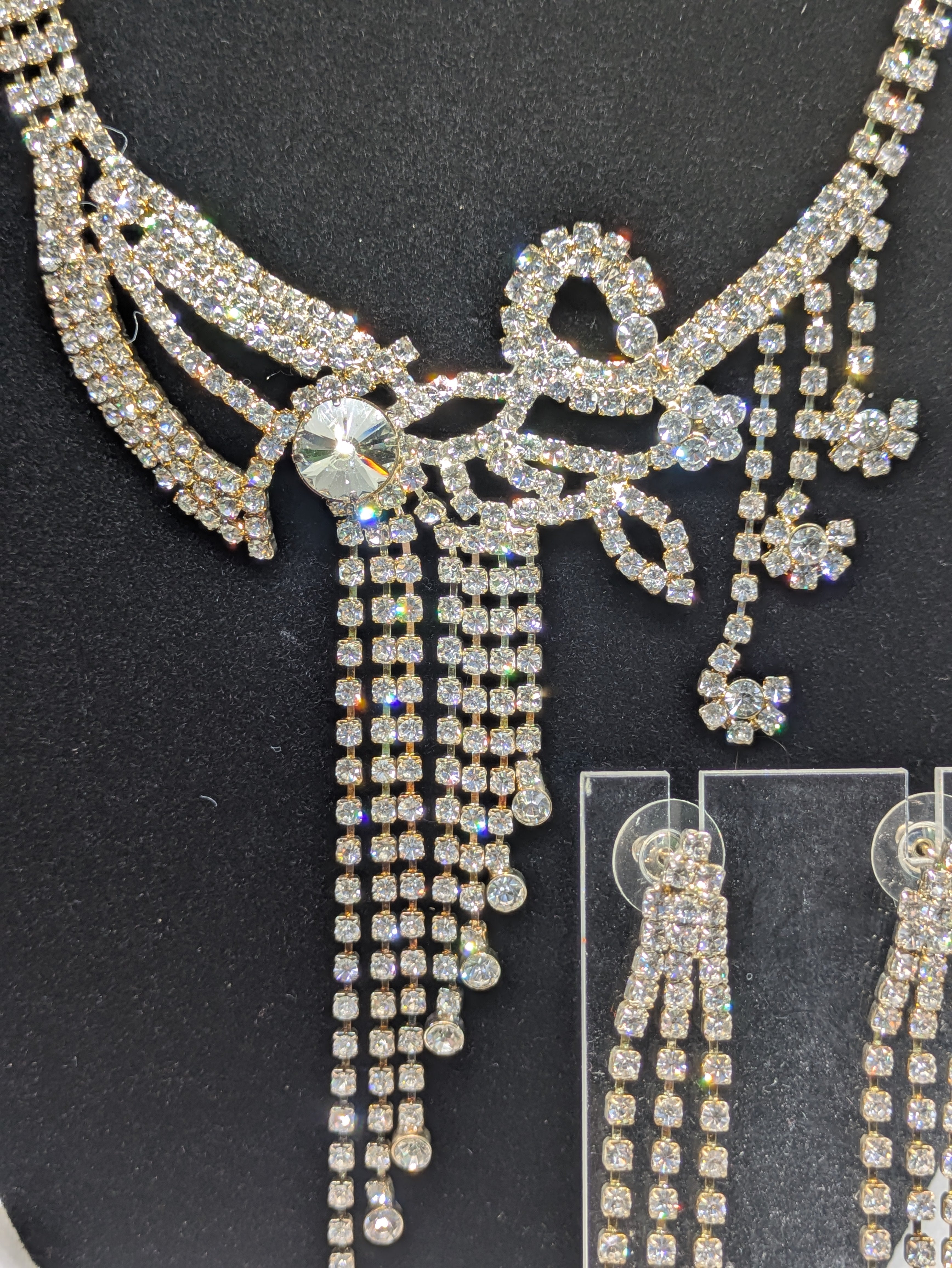 Silvertone Costume Necklace and Pierced earrings set Roaring 20's Style