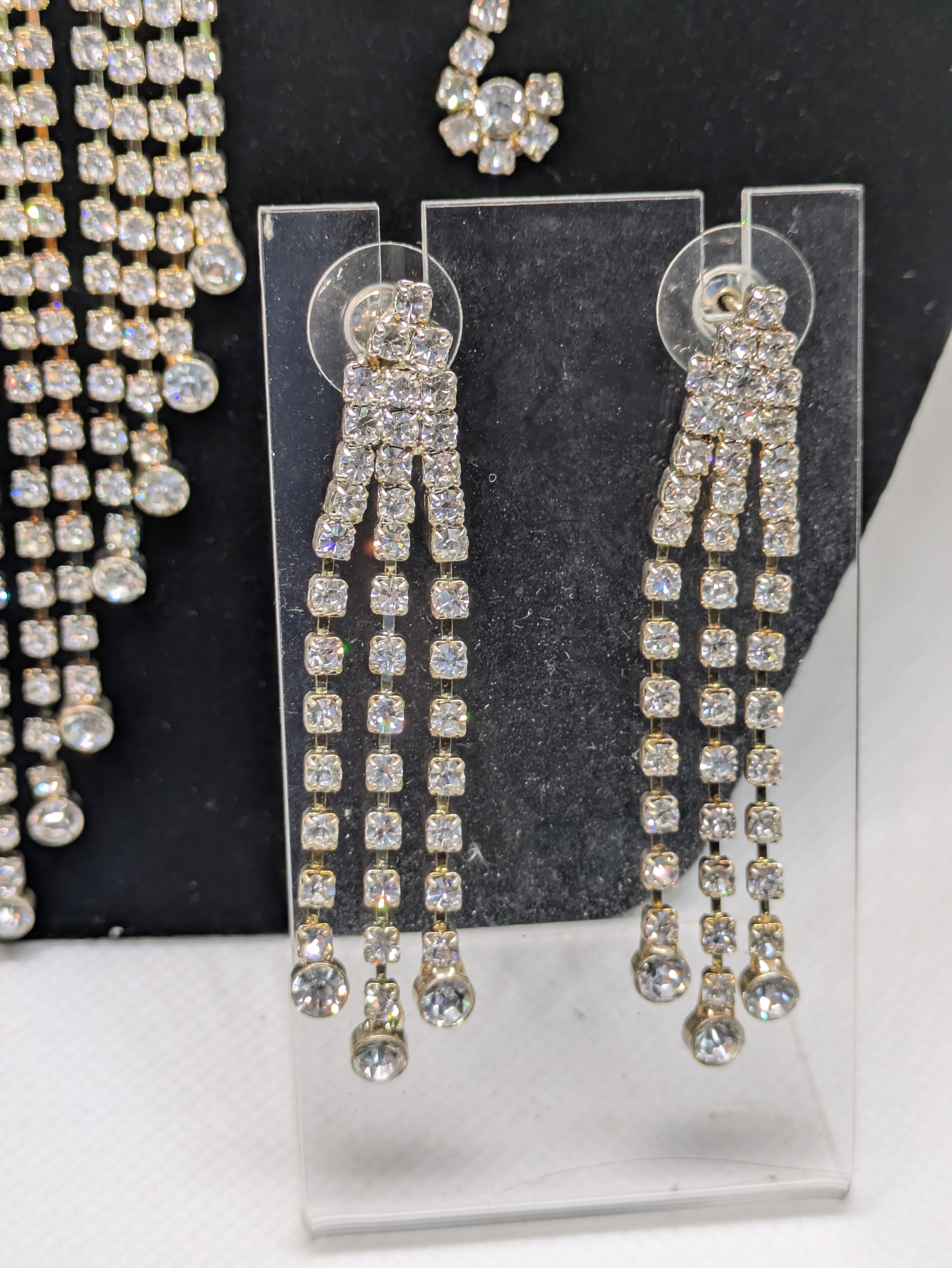 Silvertone Costume Necklace and Pierced earrings set Roaring 20's Style