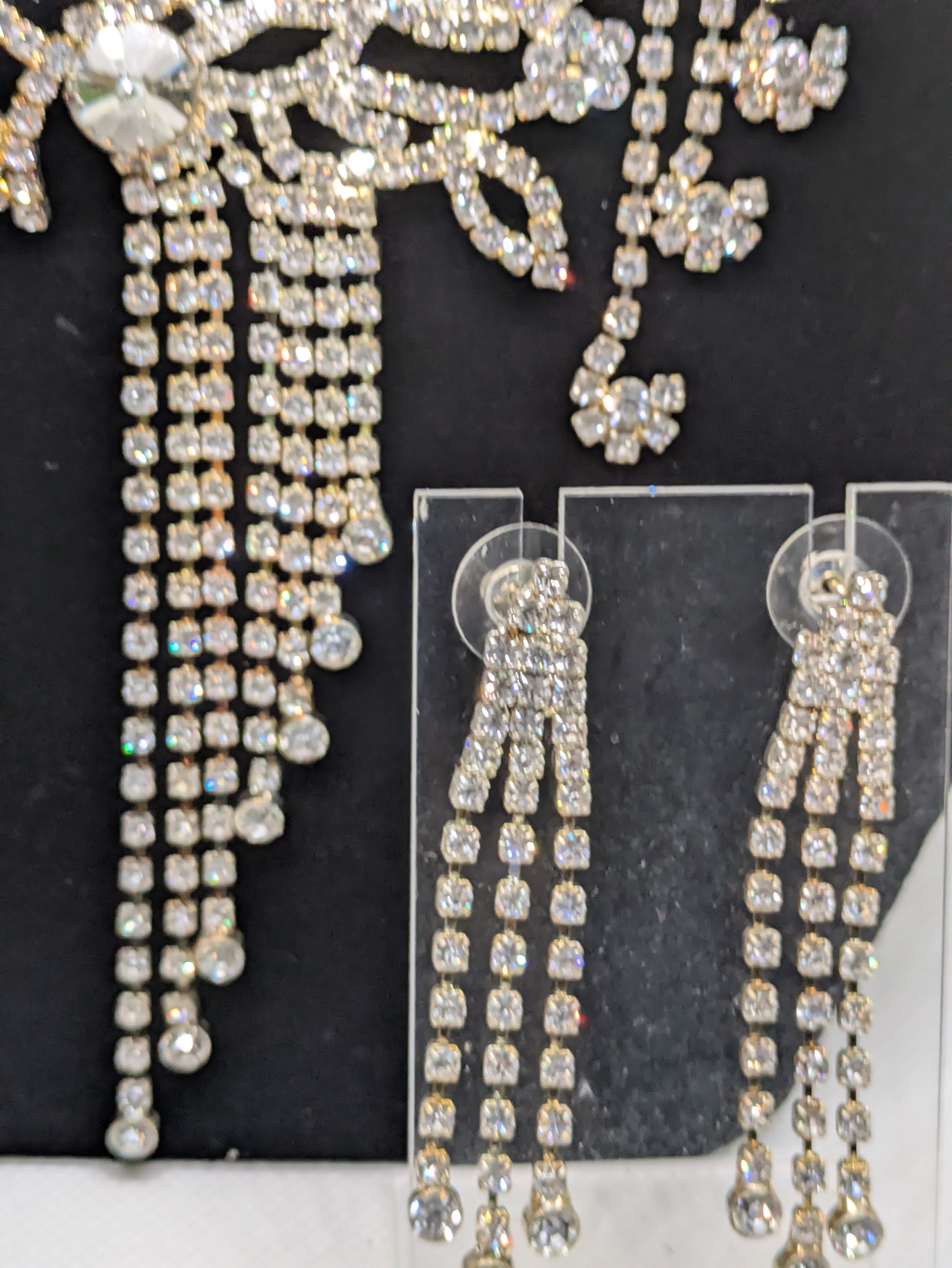 Silvertone Costume Necklace and Pierced earrings set Roaring 20's Style