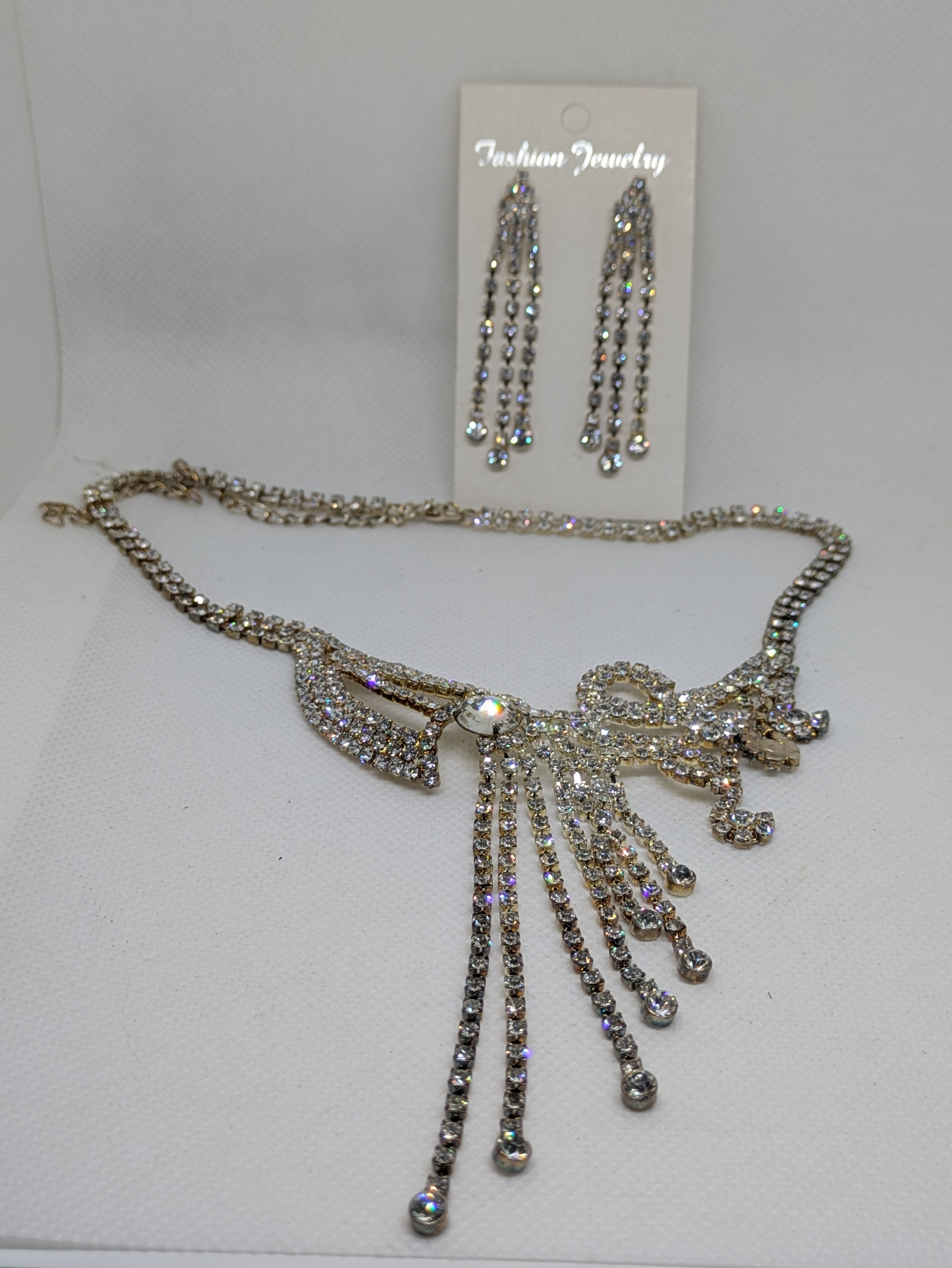 Silvertone Costume Necklace and Pierced earrings set Roaring 20's Style