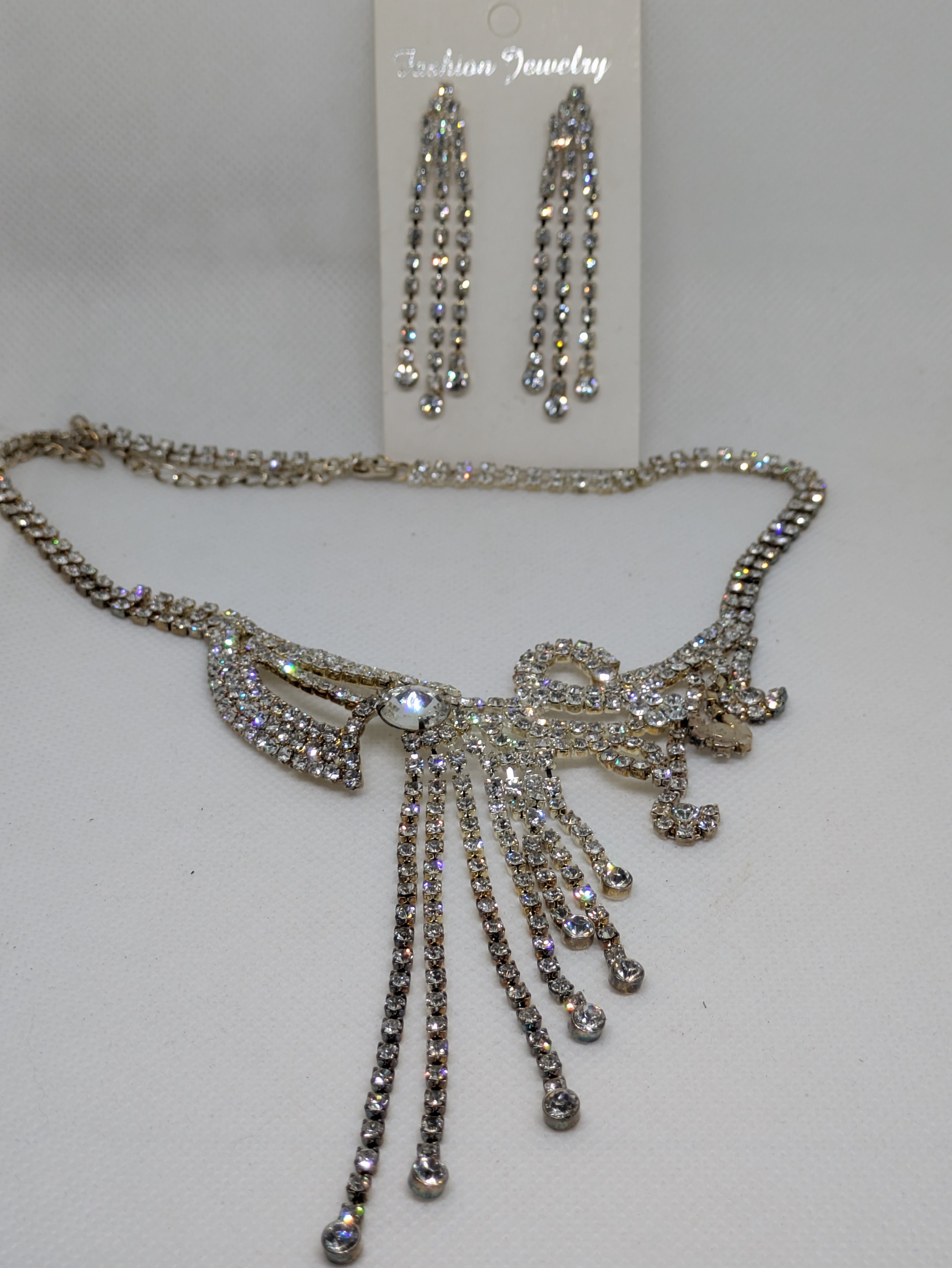 Silvertone Costume Necklace and Pierced earrings set Roaring 20's Style