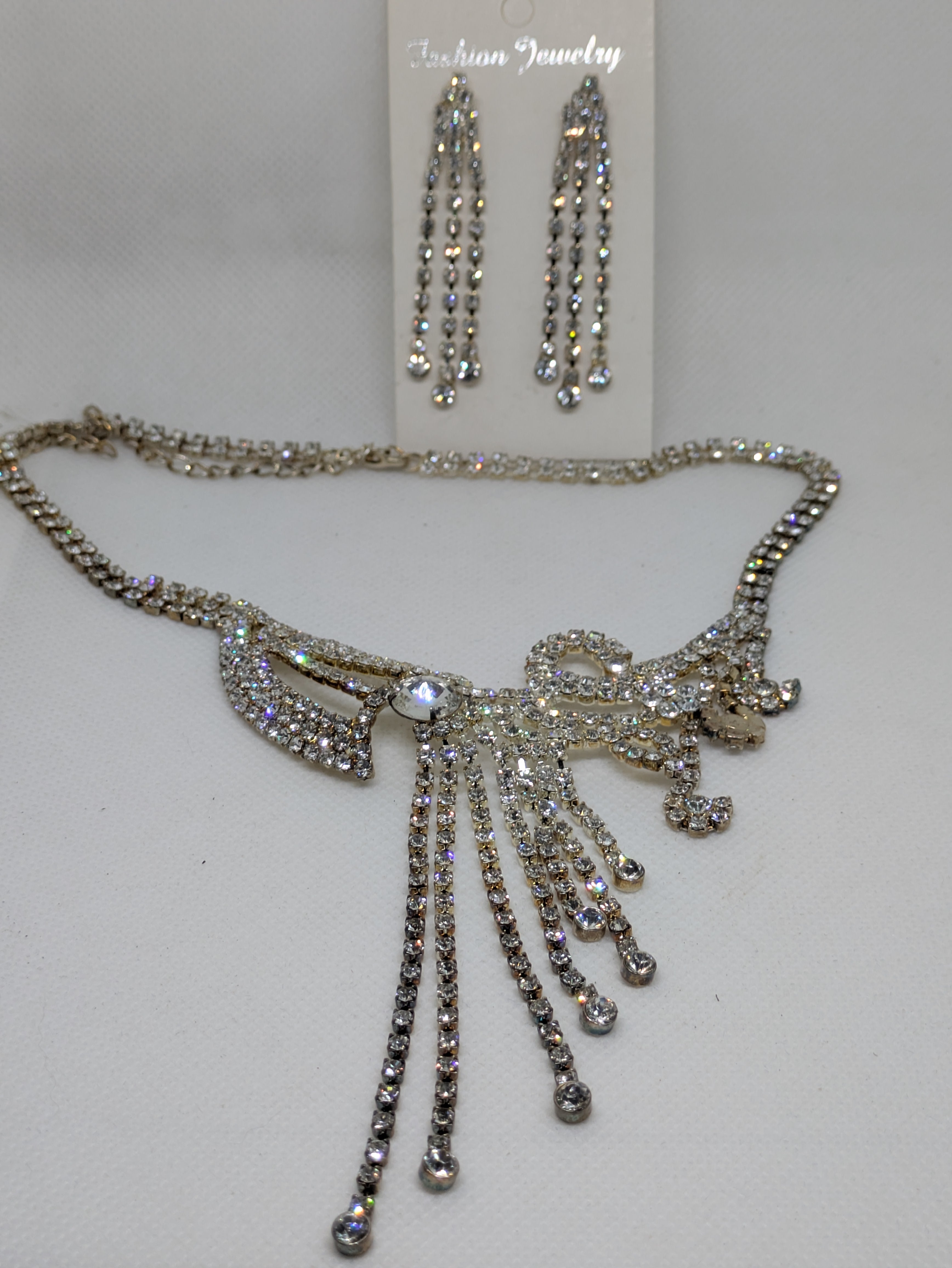 Silvertone Costume Necklace and Pierced earrings set Roaring 20's Style