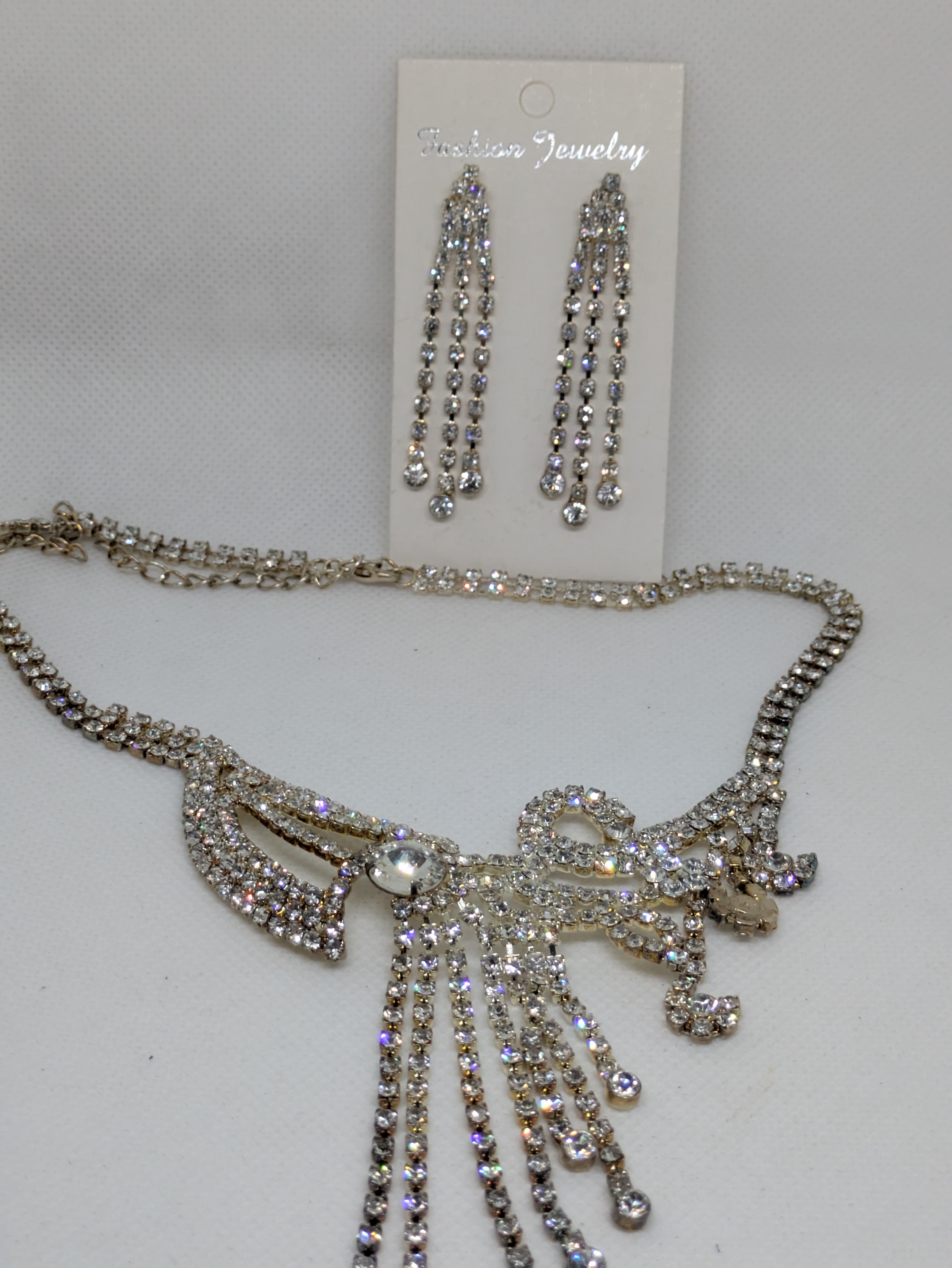Silvertone Costume Necklace and Pierced earrings set Roaring 20's Style