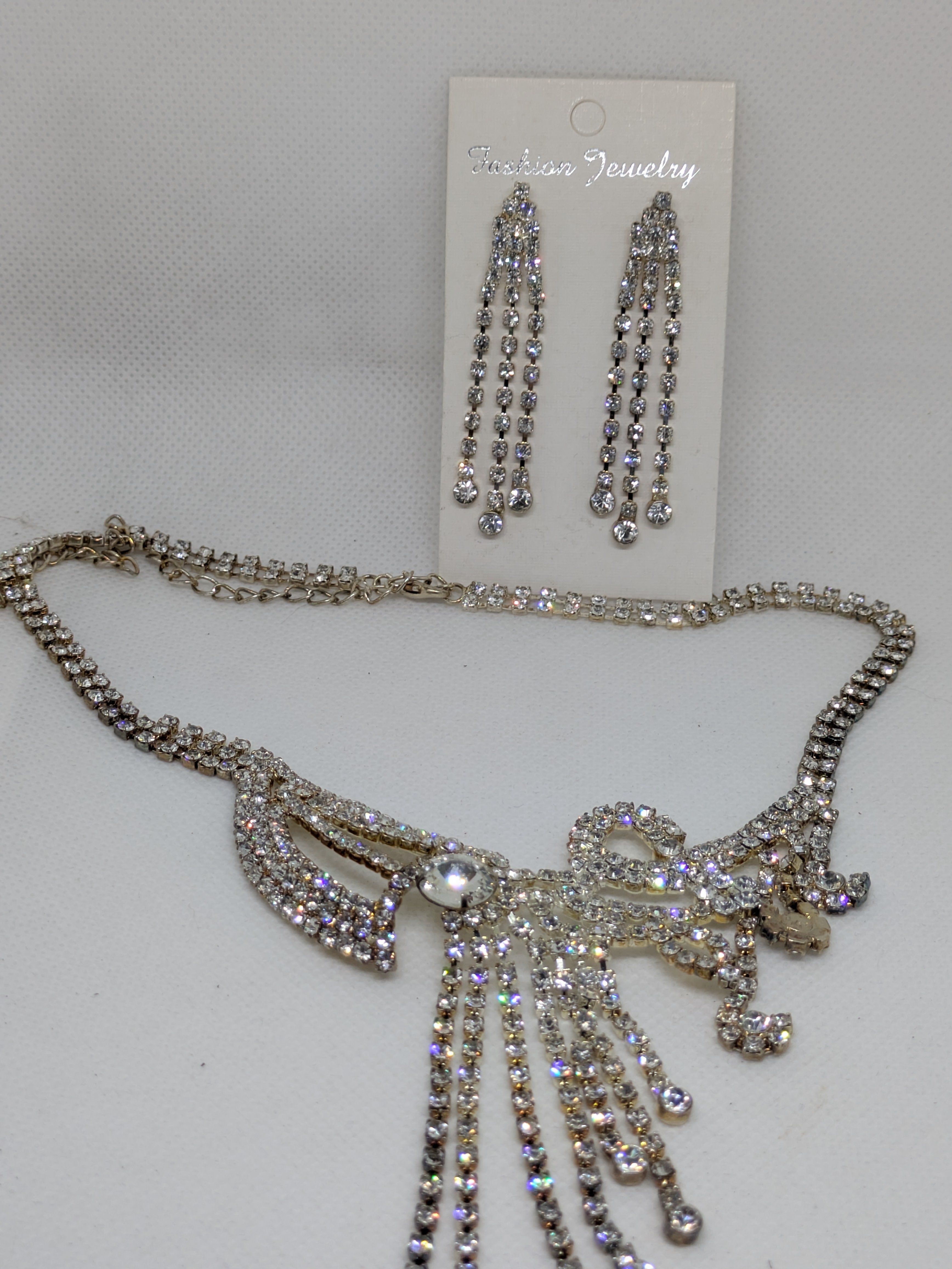 Silvertone Costume Necklace and Pierced earrings set Roaring 20's Style