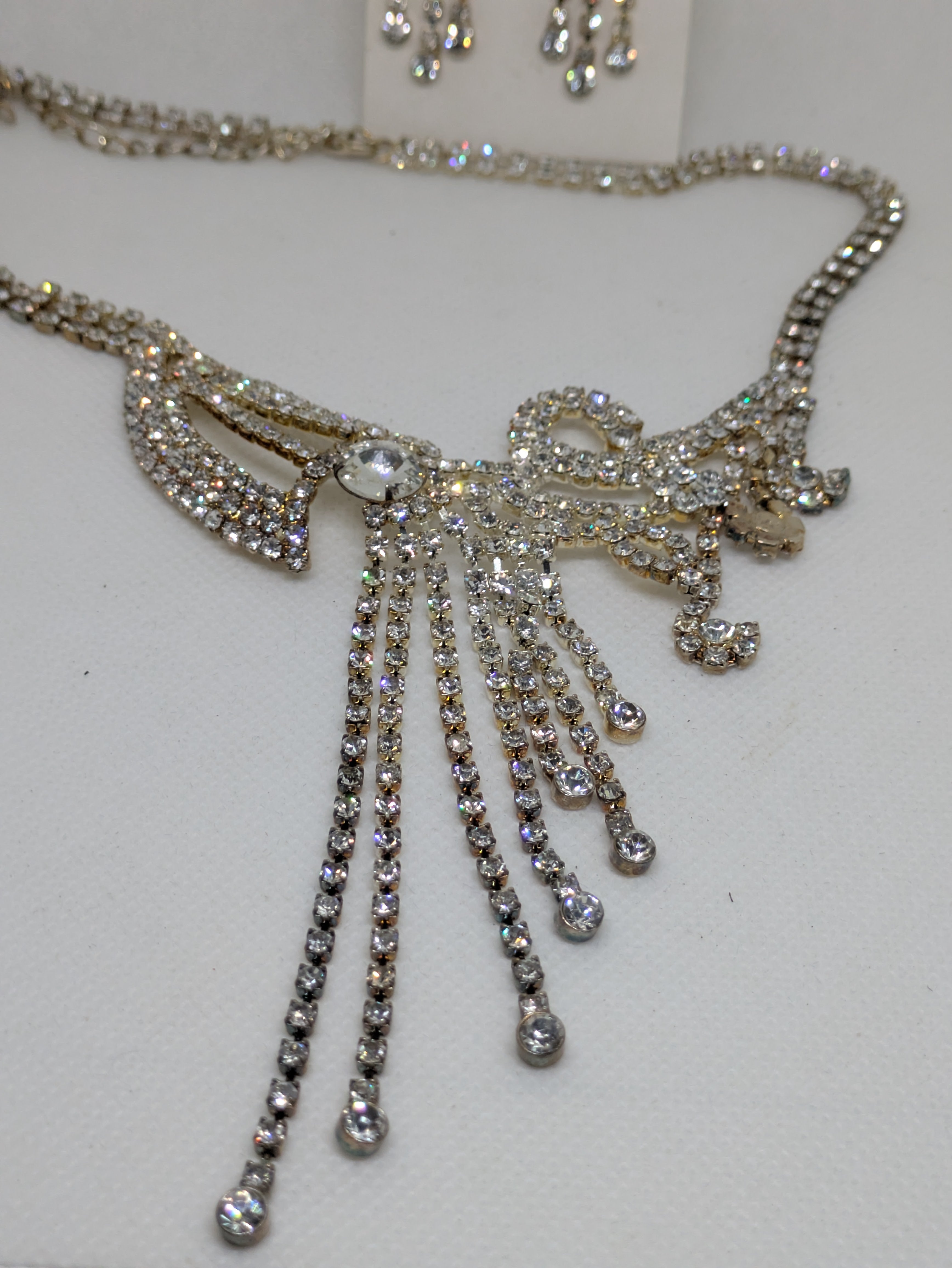 Silvertone Costume Necklace and Pierced earrings set Roaring 20's Style