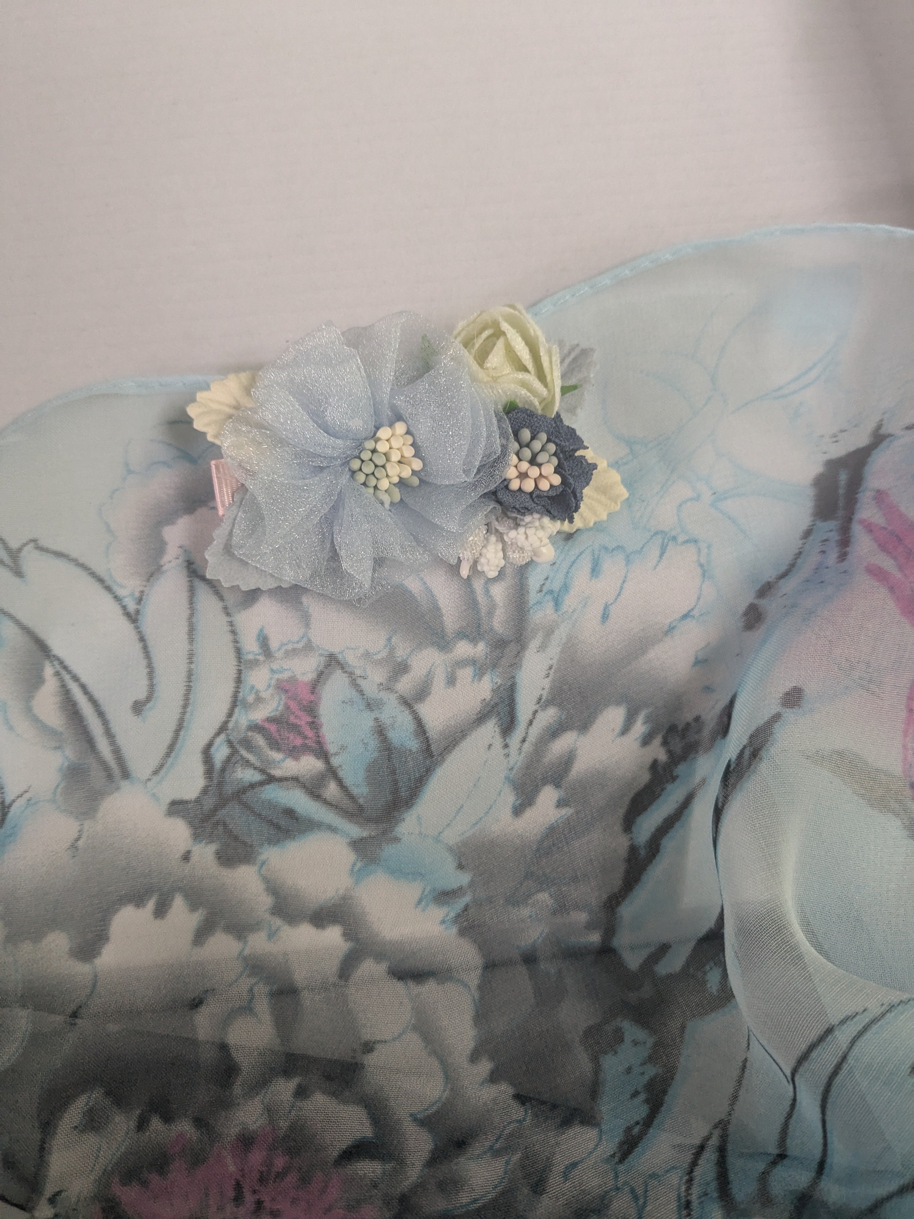 Blue Scarf with Flowers, Hair Clip, 1ct Necklace, Perfume Sample - Bundle A