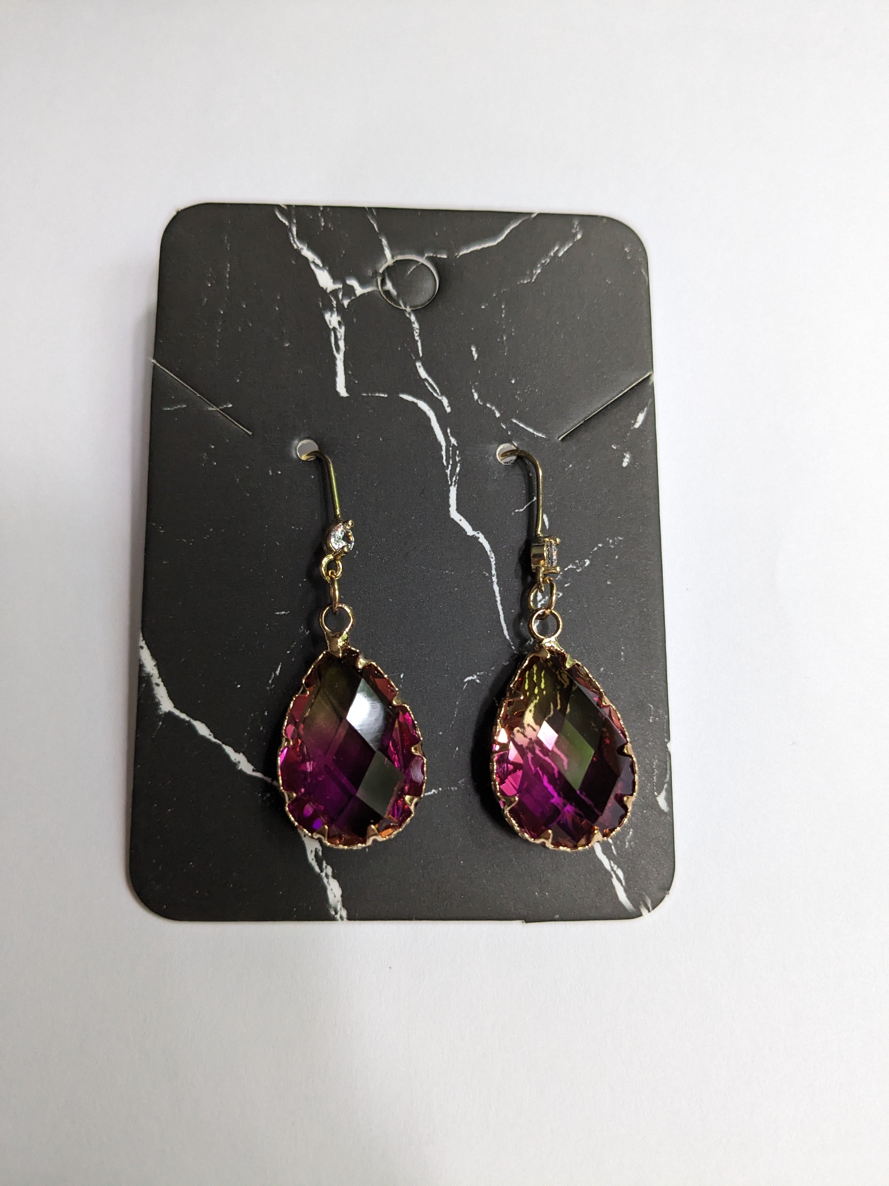 Large Eye Catching Two Tone Faceted Pear Shaped Crystal Prism Earrings