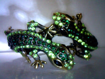 Green Crystal Gecko Hinged Bracelet
