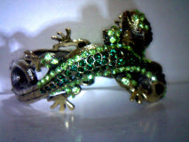 Green Crystal Gecko Hinged Bracelet