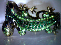 Green Crystal Gecko Hinged Bracelet