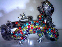 Multi Color Crystal Gecko Hinged Bracelet