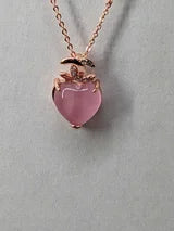 Genuine Rose Quartz Necklace Heart 4.84ct with Genuine White Zircon Accents