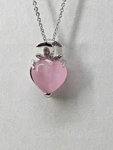 Genuine Rose Quartz Necklace Heart 4.84ct with Genuine White Zircon Accents