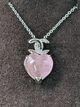 Genuine Rose Quartz Necklace Heart 4.84ct with Genuine White Zircon Accents