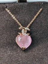 Genuine Rose Quartz Necklace Heart 4.84ct with Genuine White Zircon Accents