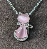 Genuine Rose Quartz Necklace Whole Cat with bow 1.76ct with Genuine White Zircon Accents
