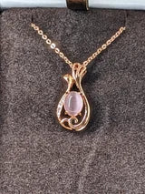 Genuine Rose Quartz Necklace Oval 1.23ct with Genuine White Zircon Accents