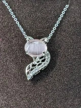 Genuine Rose Quartz Whimsical Cat Necklace .57ct with Genuine White Zircon Accents