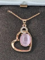 Genuine Rose Quartz Heart Rose Gold Necklace 4.61ct with Genuine White Zircon Accents